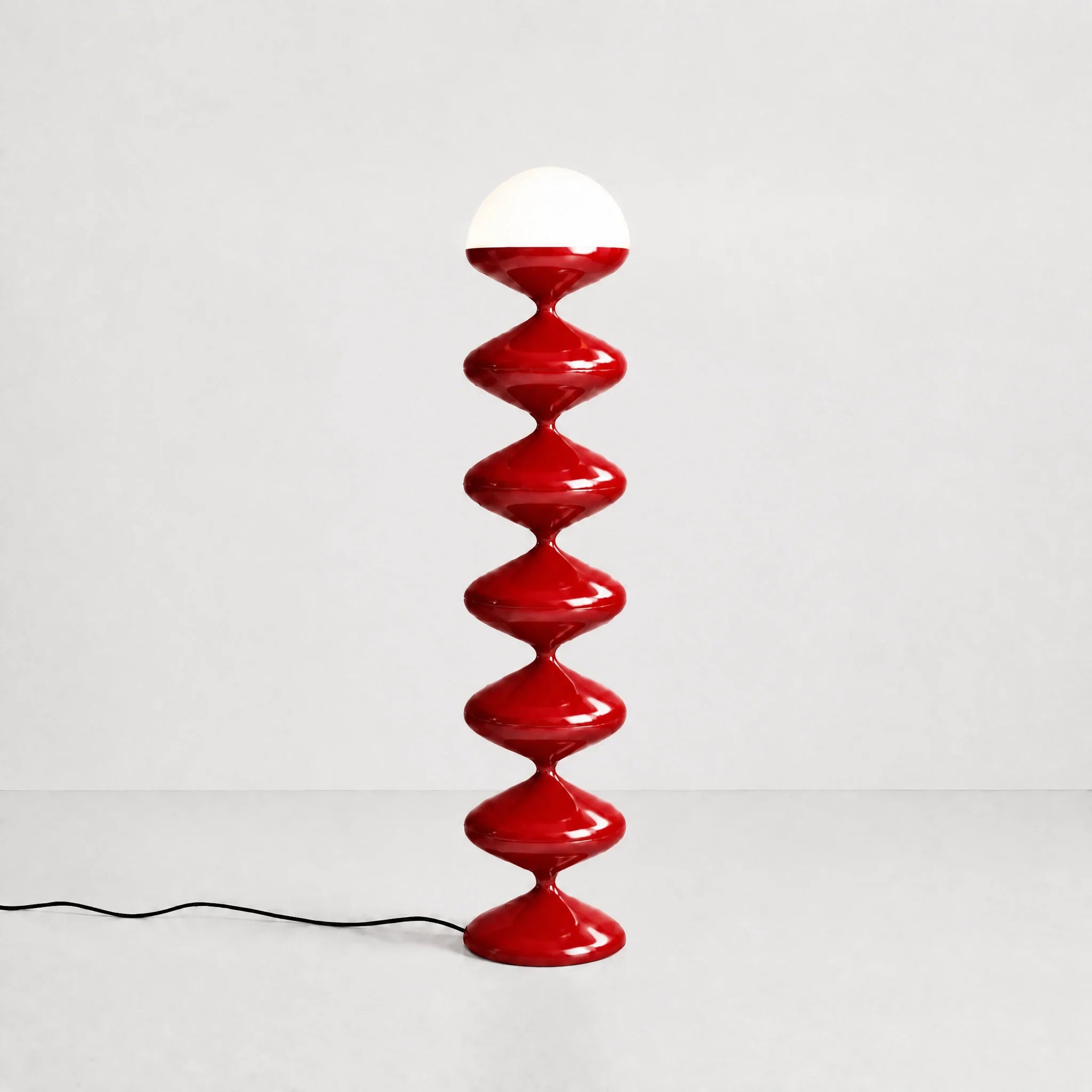 Deep Red gourd floor lamp with stacked metal discs and frosted dome — view 1