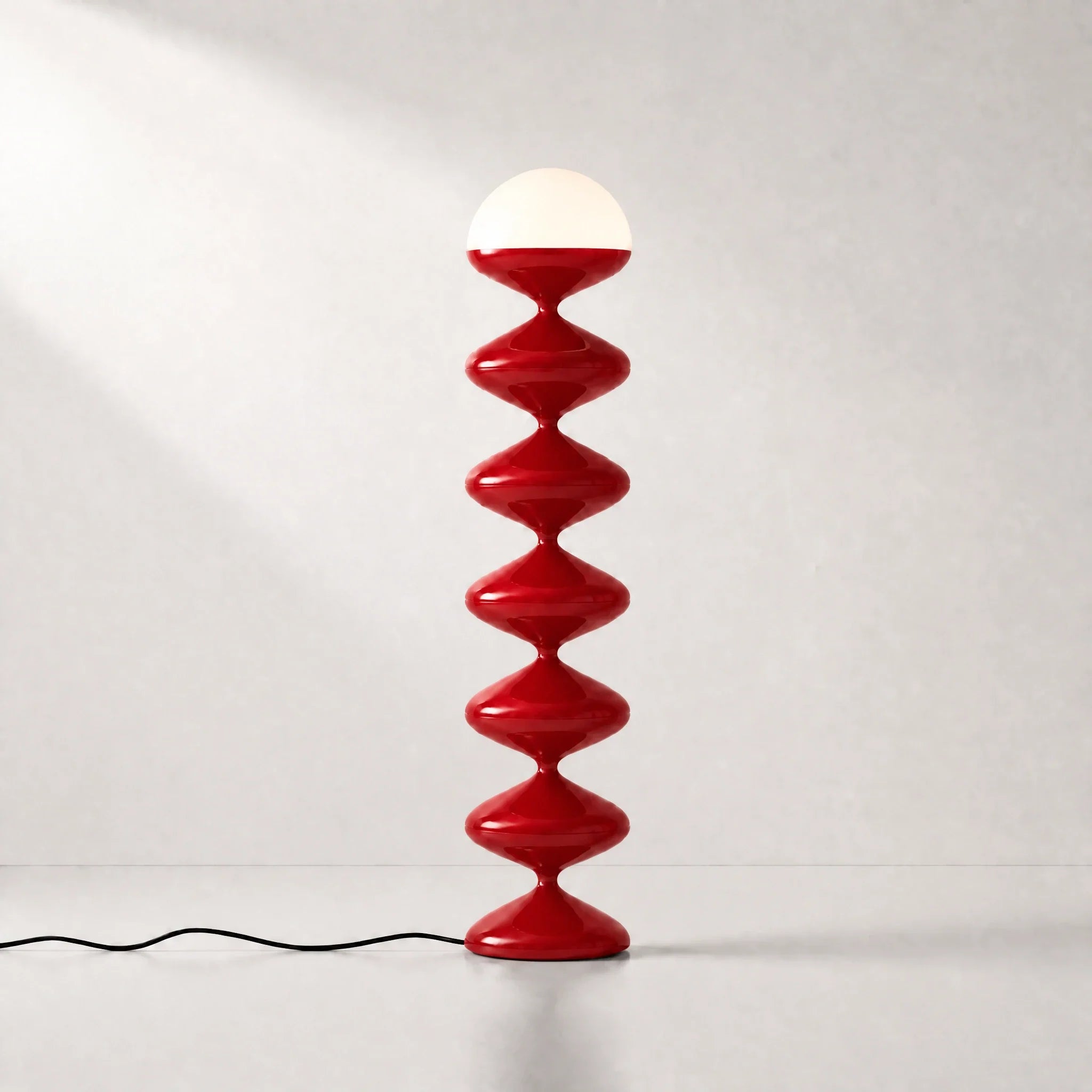 Deep Red gourd floor lamp with stacked metal discs and frosted dome — view 2