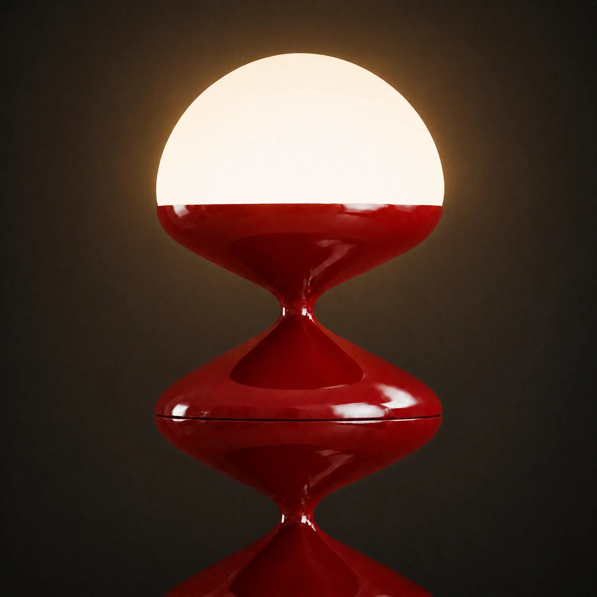 Deep Red gourd floor lamp with stacked metal discs and frosted dome — view 3