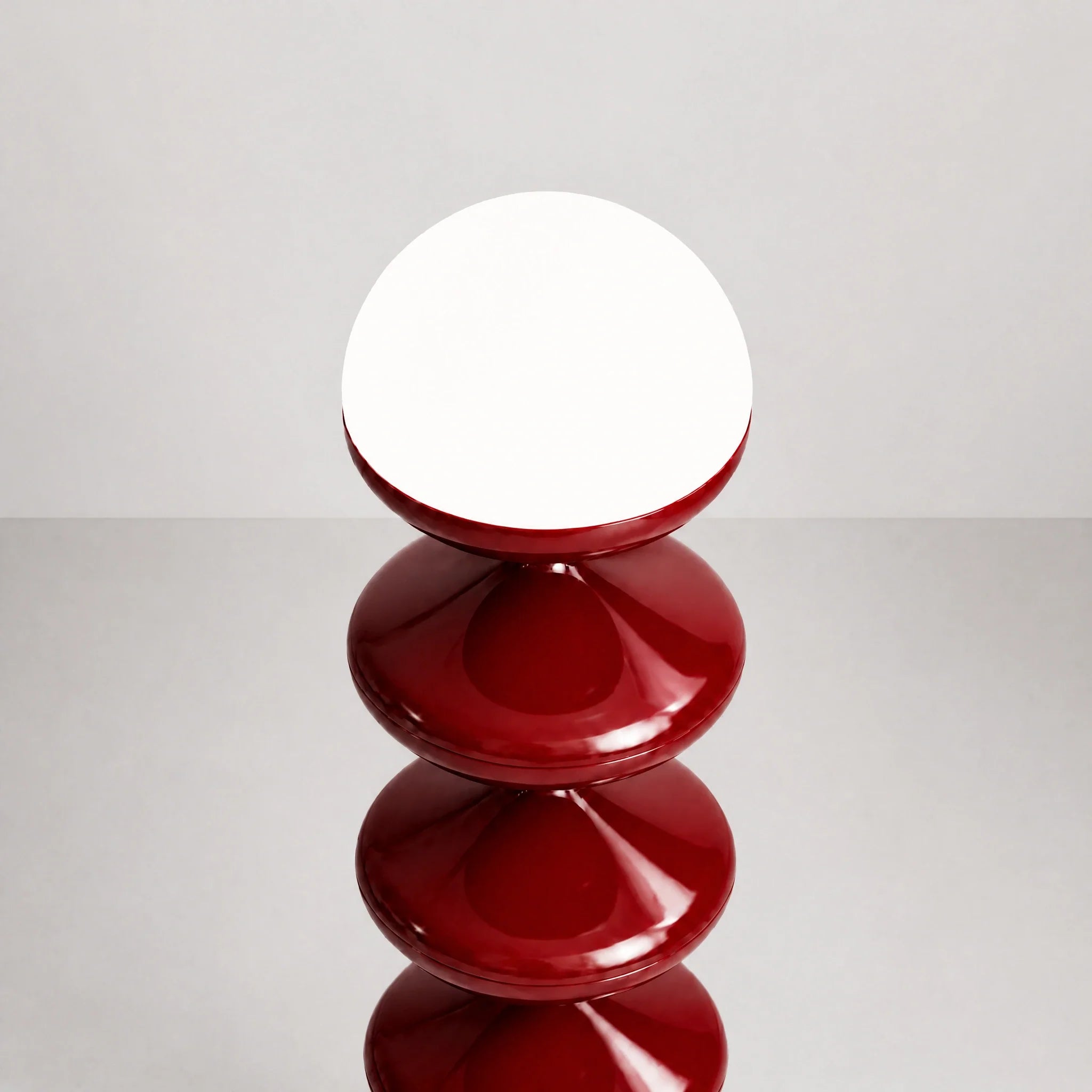 Deep Red gourd floor lamp with stacked metal discs and frosted dome — view 4