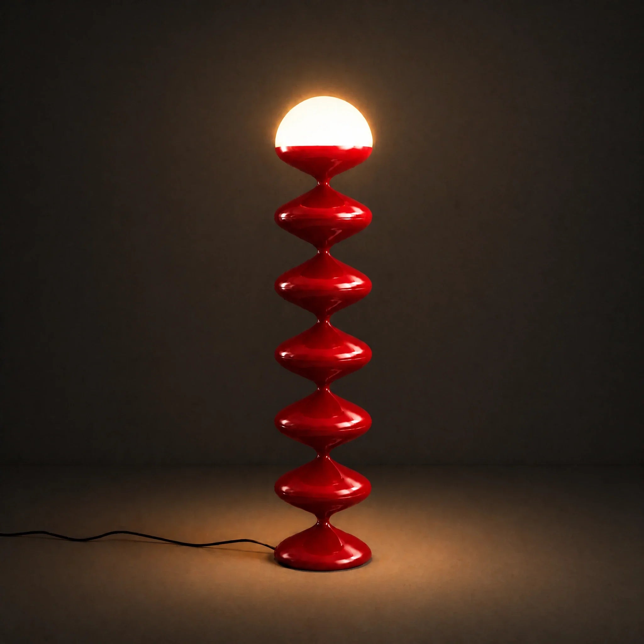 Deep Red gourd floor lamp with stacked metal discs and frosted dome — view 7