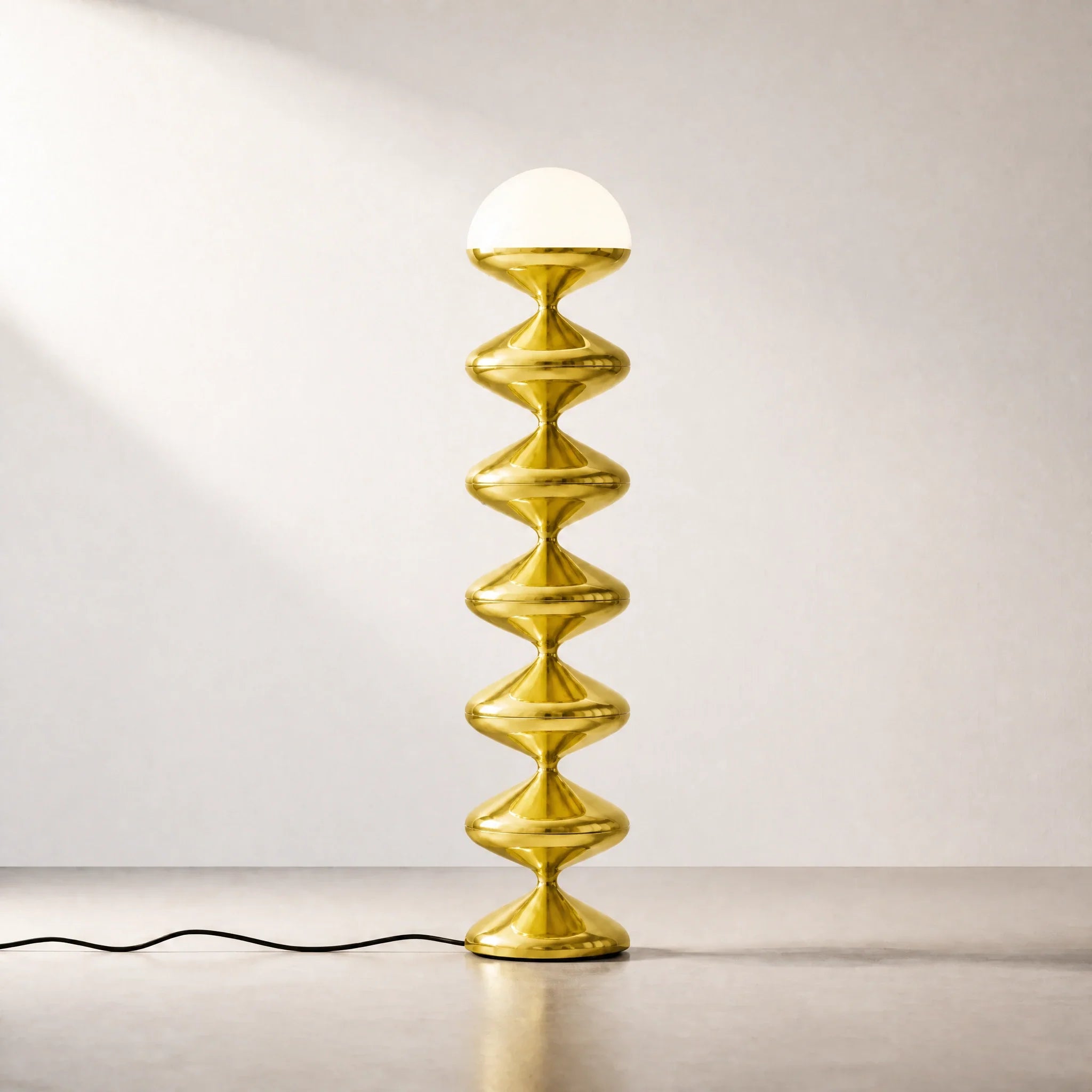 Gold gourd floor lamp with stacked metal discs and frosted dome — view 4