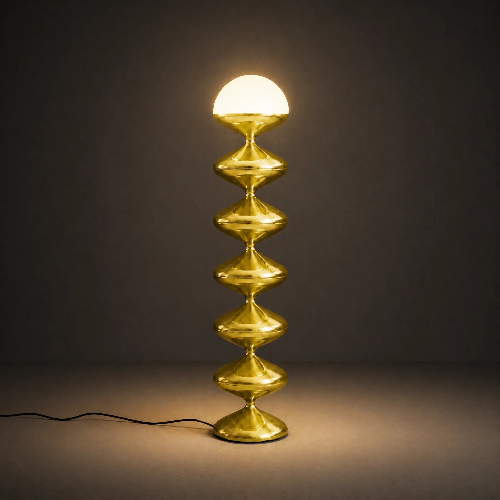Gold gourd floor lamp with stacked metal discs and frosted dome — view 5