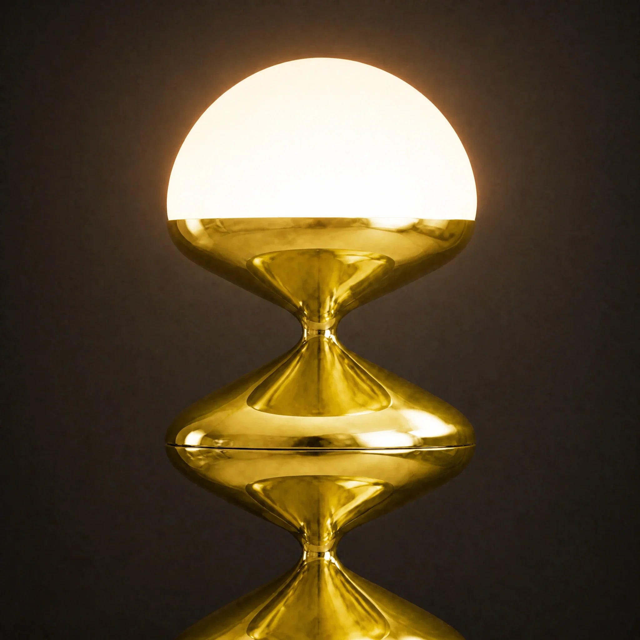 Gold gourd floor lamp with stacked metal discs and frosted dome — view 6