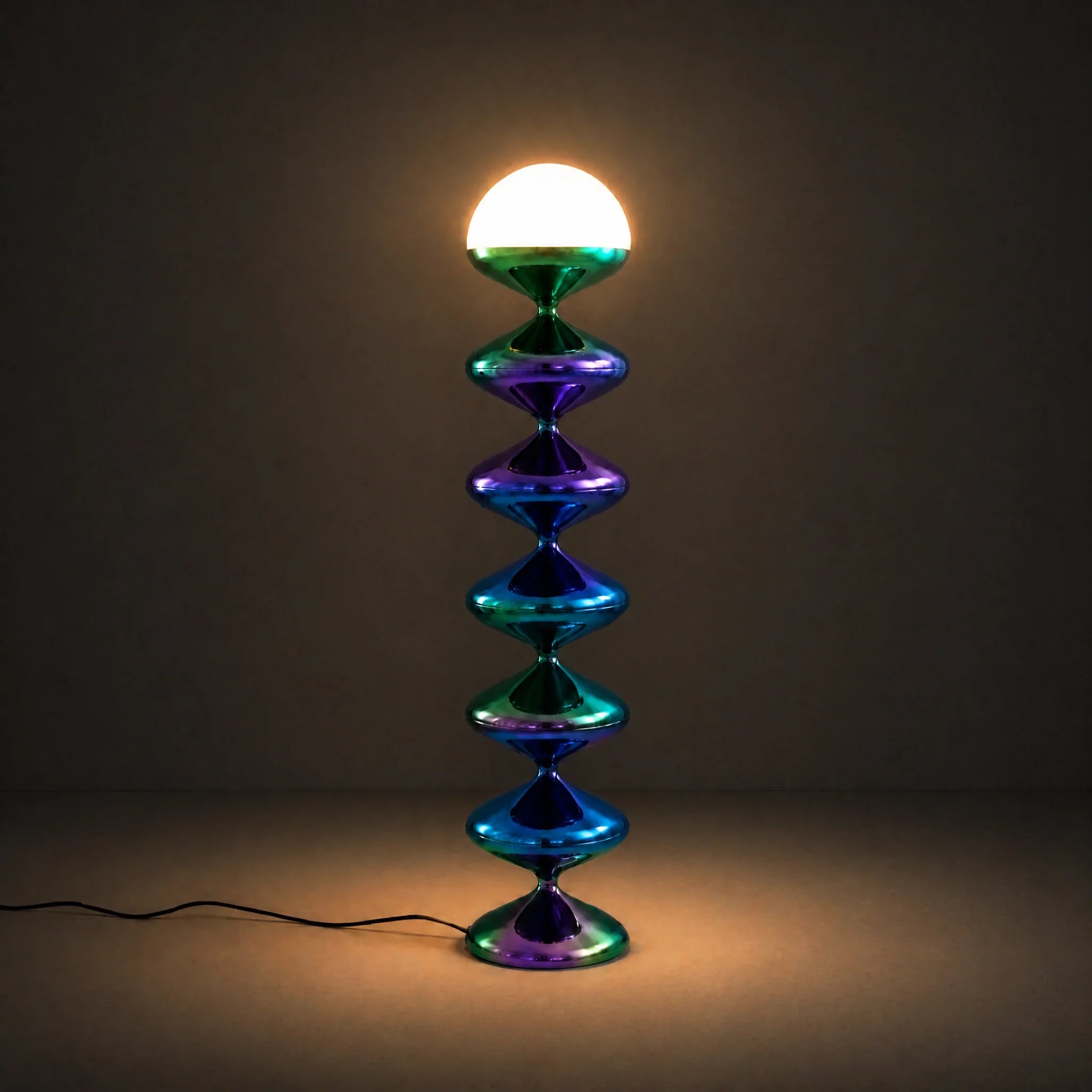 Aurora Prism gourd floor lamp with stacked metal discs and frosted dome — view 3