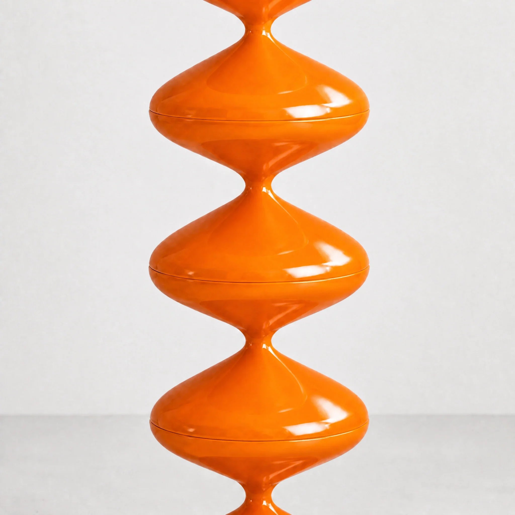 Orange gourd floor lamp with stacked metal discs and frosted dome — view 1