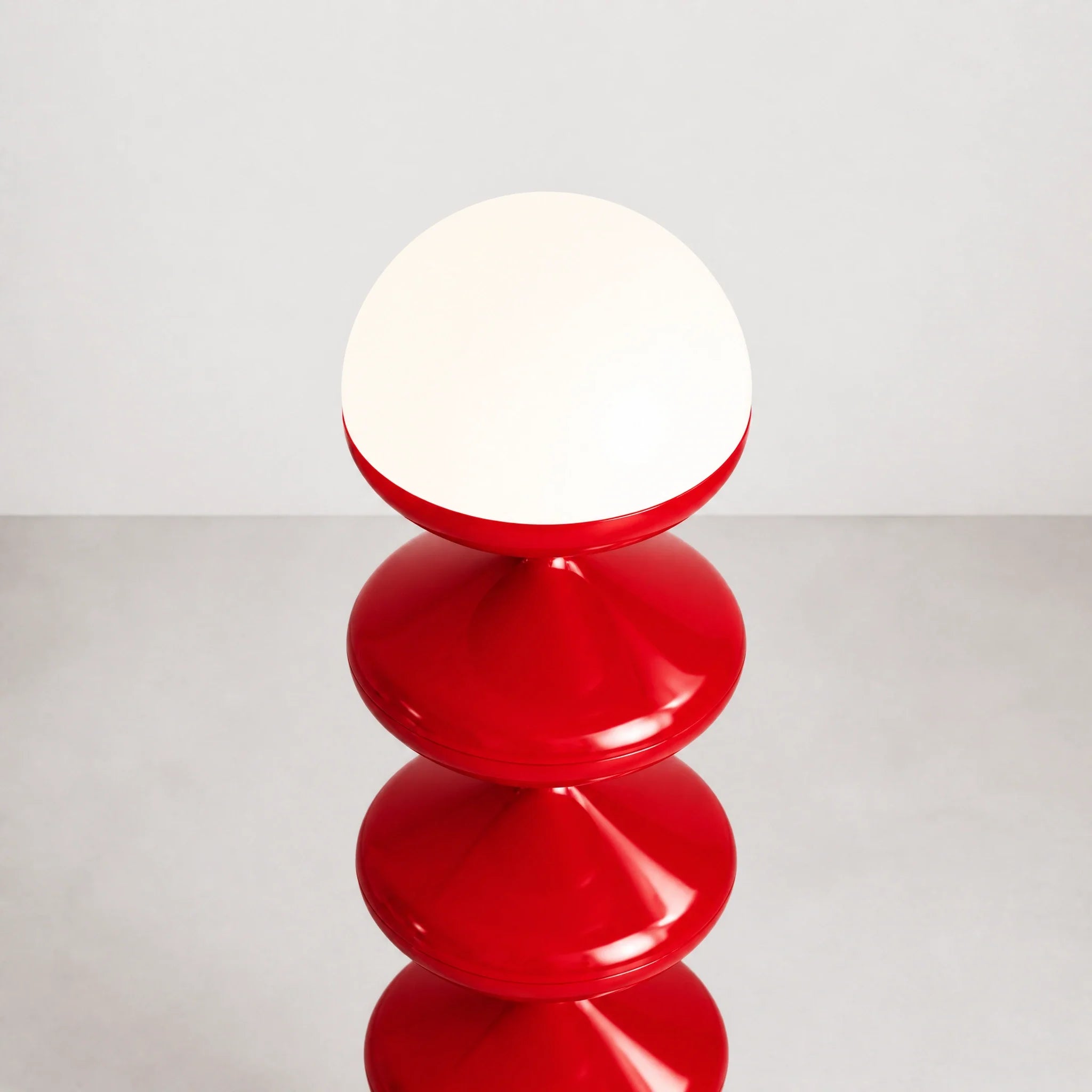 Couture Red gourd floor lamp with stacked metal discs and frosted dome — view 3