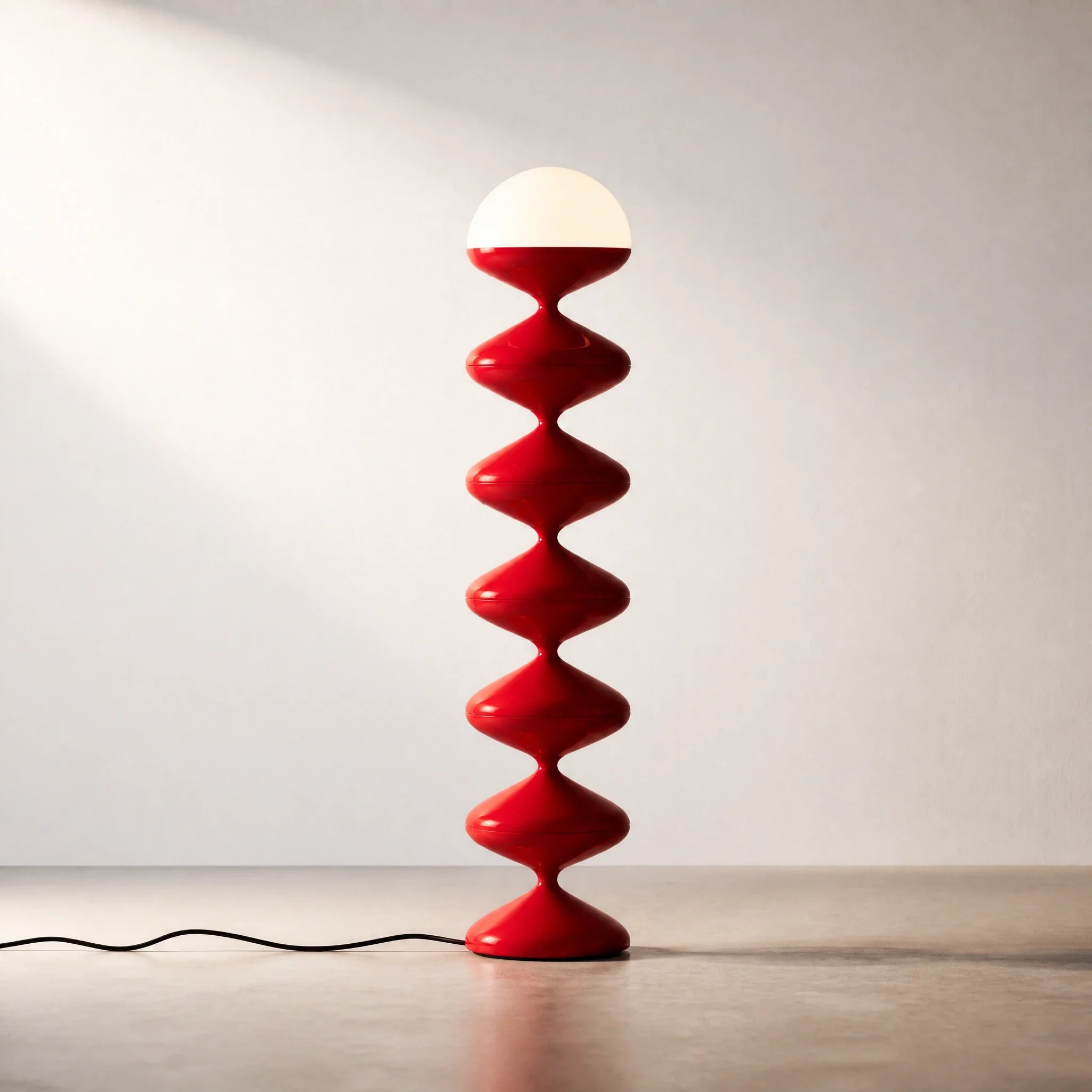 Couture Red gourd floor lamp with stacked metal discs and frosted dome — view 4