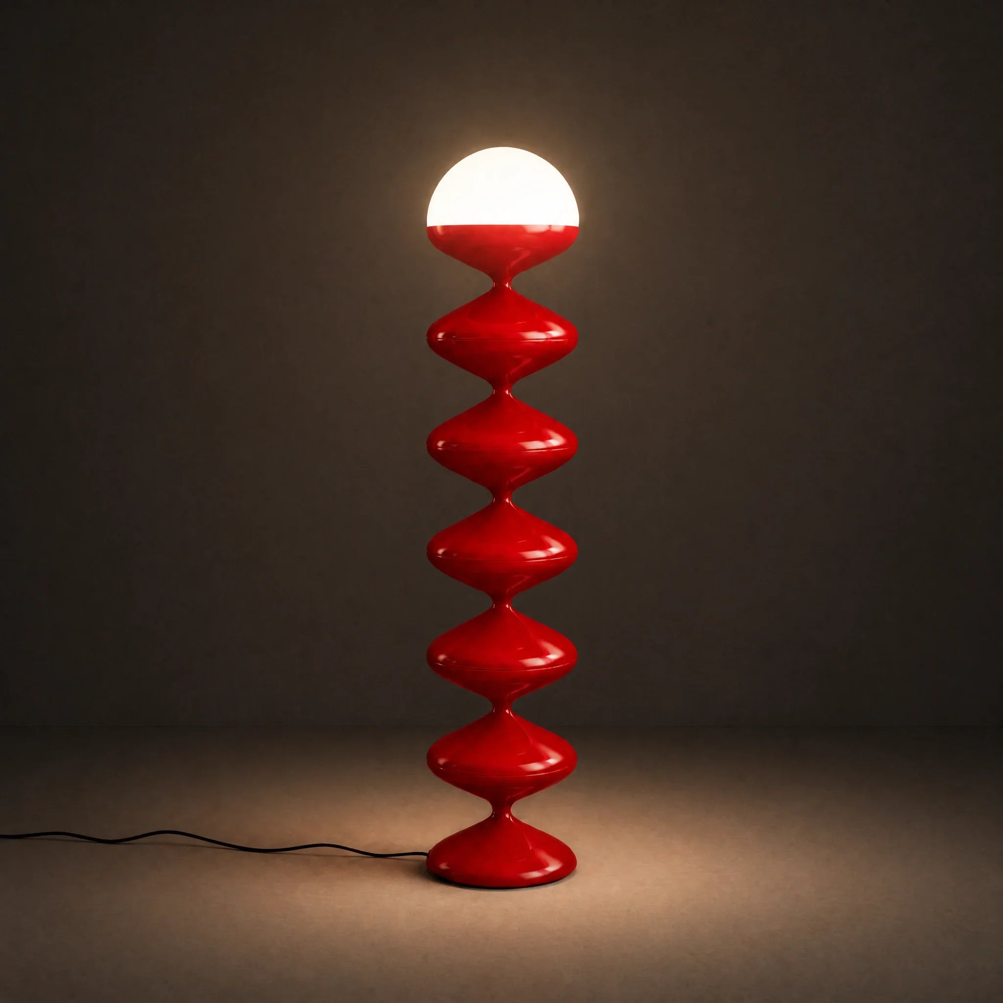 Couture Red gourd floor lamp with stacked metal discs and frosted dome — view 6