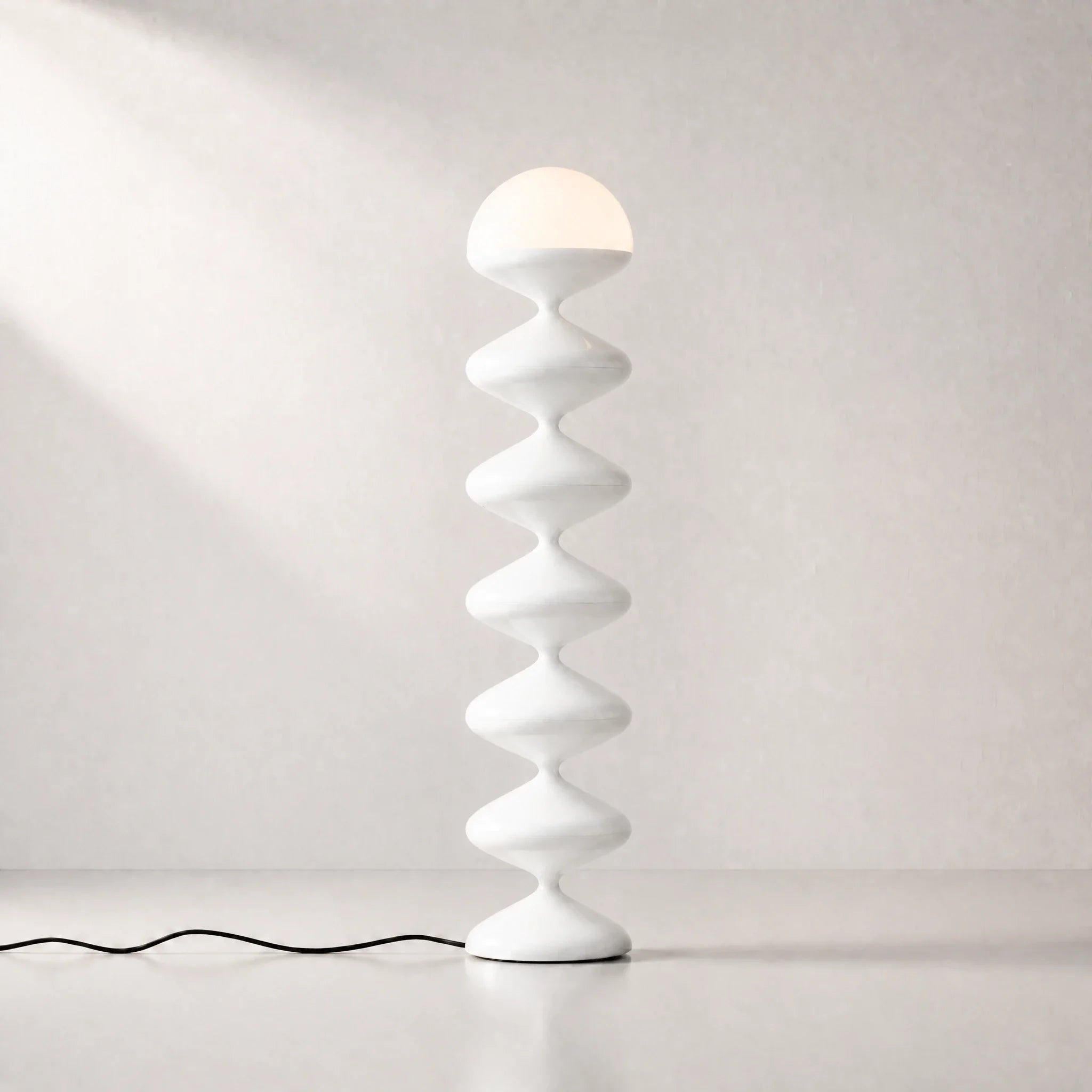 White gourd floor lamp with stacked metal discs and frosted dome — view 2