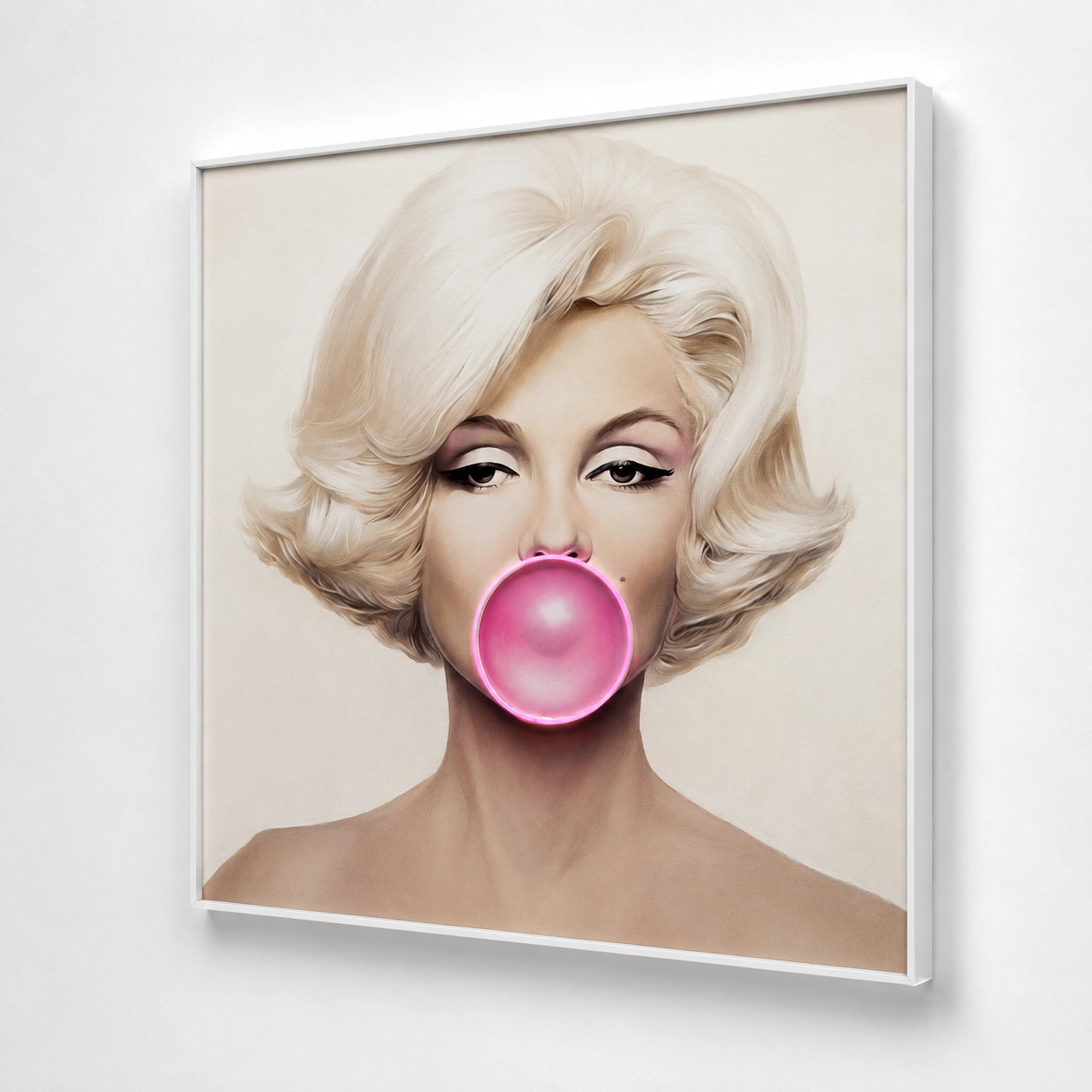 Marilyn Monroe Bubble Gum LED Wall Art – Pink LED Canvas with Bubble Accent Wall Art Interior Moderna