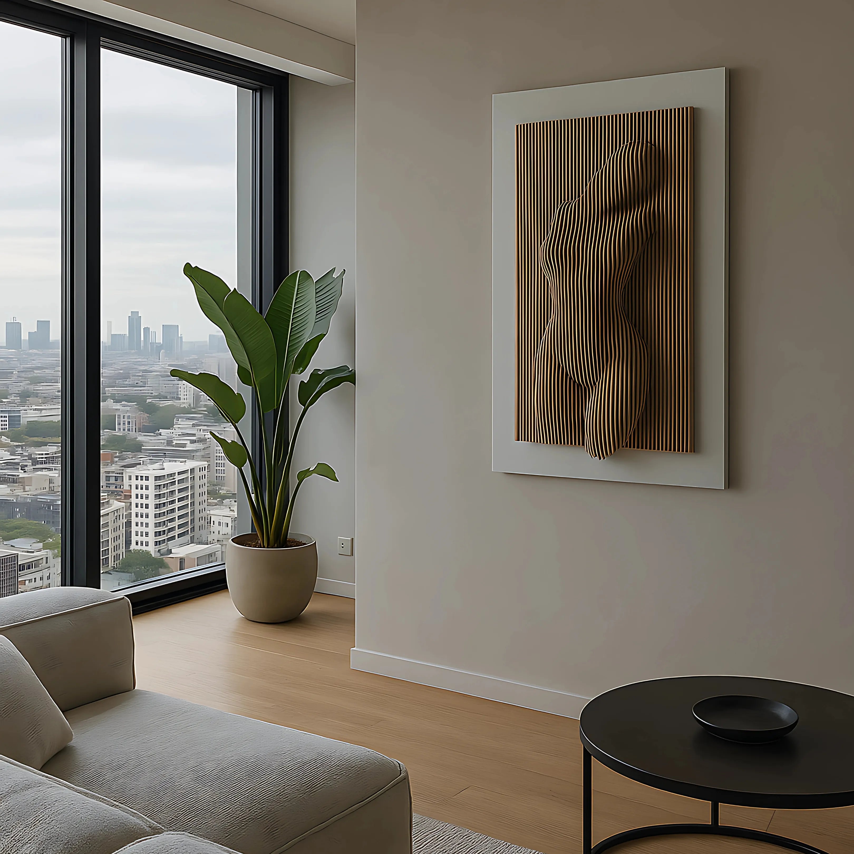Naked Elegance | Parametric Wood Carving Wall Art Interior Moderna