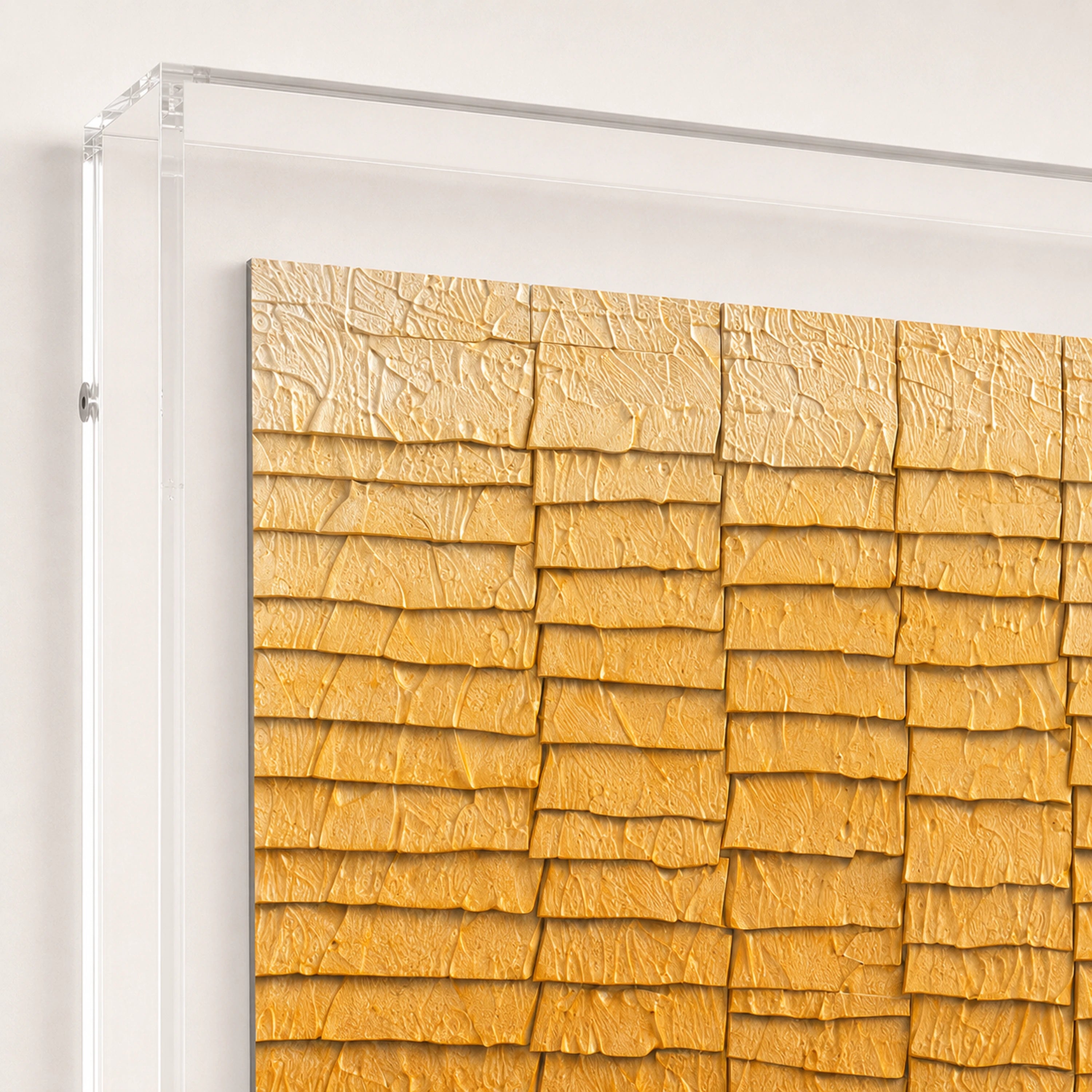 Dune Drift — ivory, amber and burnt-orange layered paper relief wall art in a clear acrylic float frame — view 6