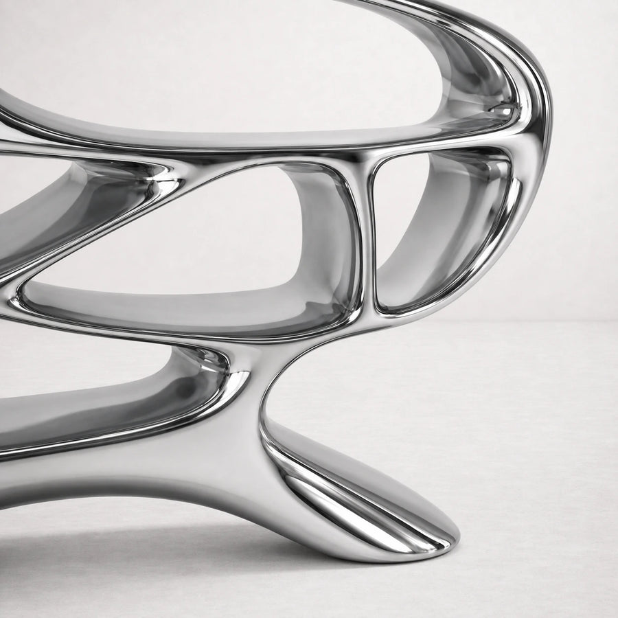 Frame detail of the Chrome Mirage Bookshelf