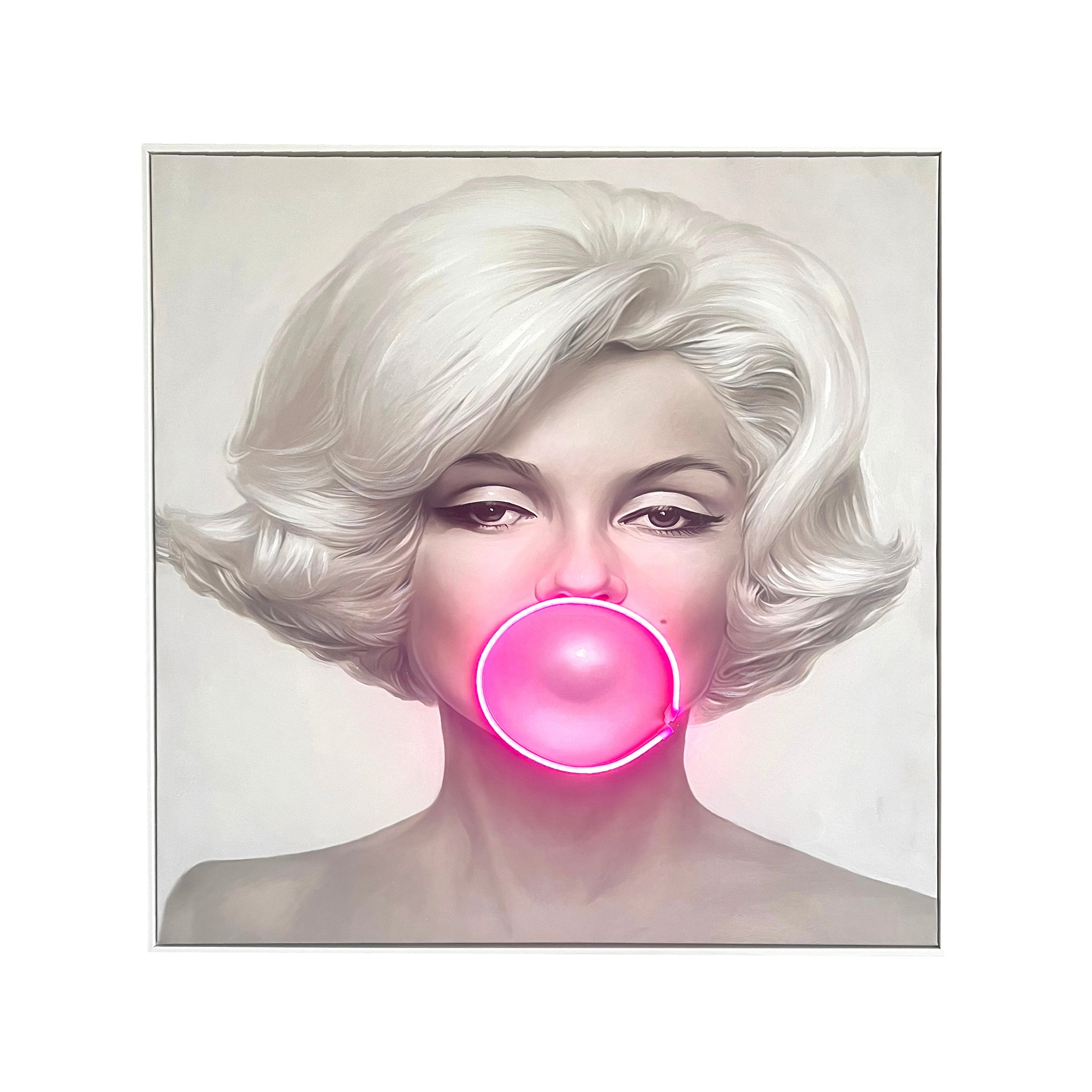 Marilyn Monroe Bubble Gum LED Wall Art – Pink LED Canvas with Bubble Accent Wall Art Interior Moderna