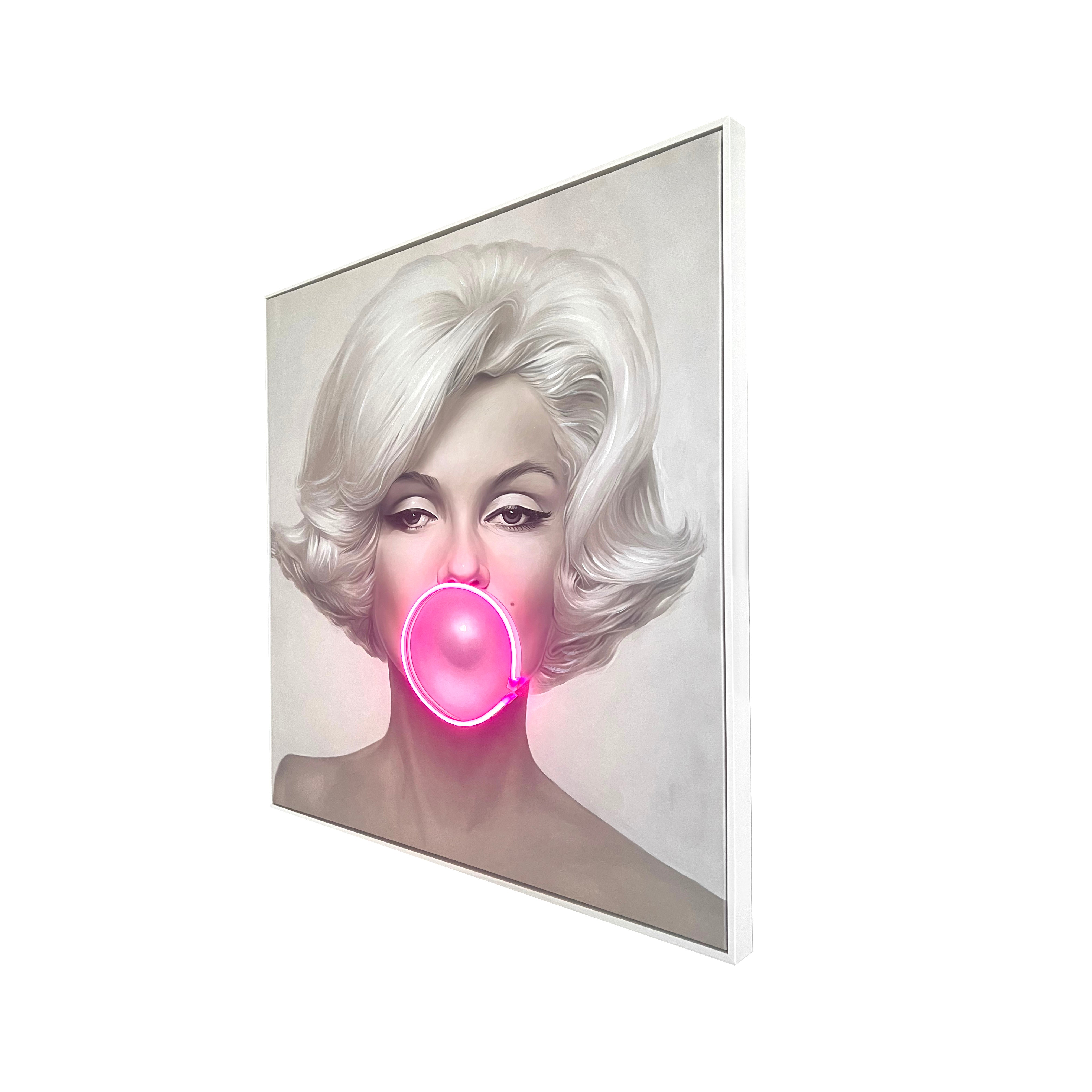 Marilyn Monroe Bubble Gum LED Wall Art – Pink LED Canvas with Bubble Accent Wall Art Interior Moderna