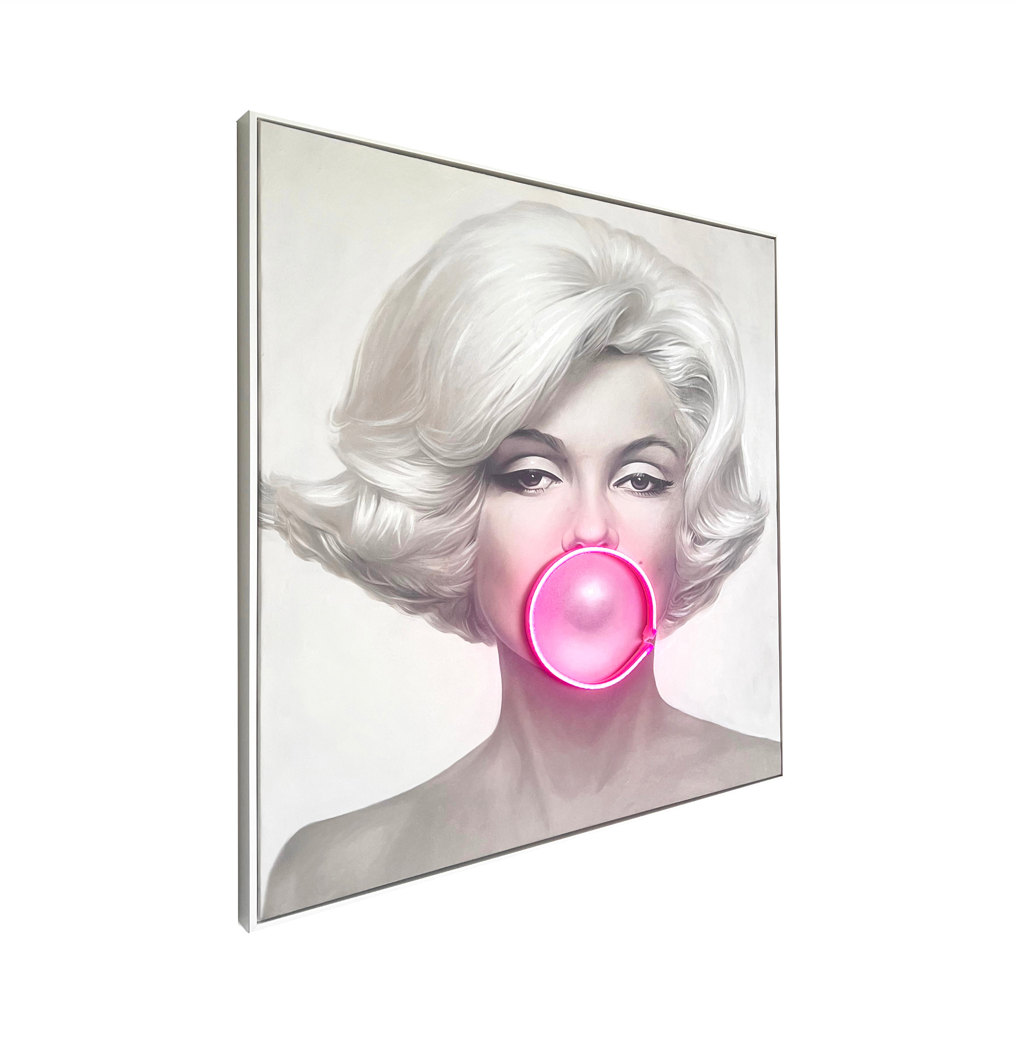 Marilyn Monroe Bubble Gum LED Wall Art – Pink LED Canvas with Bubble Accent Wall Art Interior Moderna