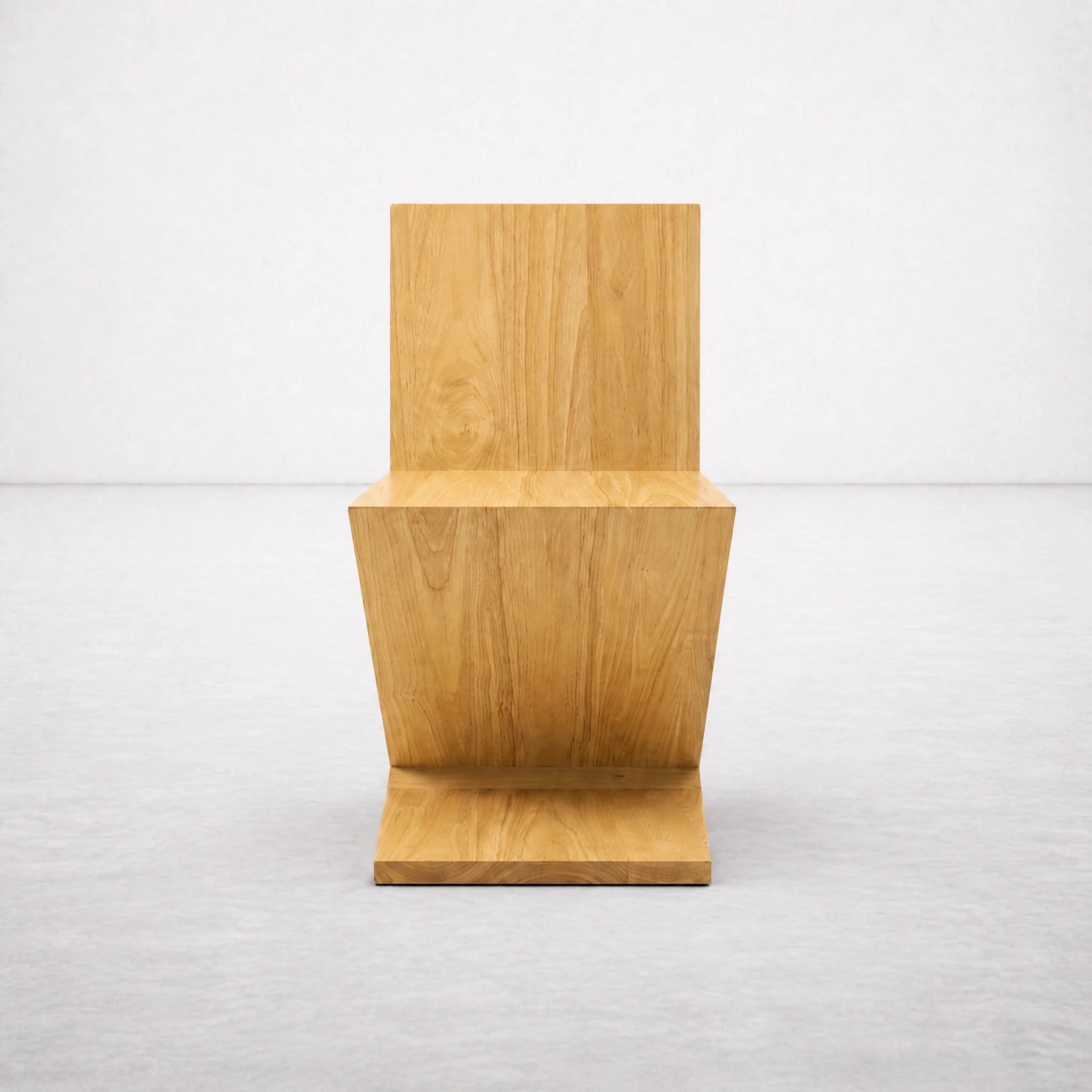 Natural Wood Zig Zag Chair front view — continuous folded timber form