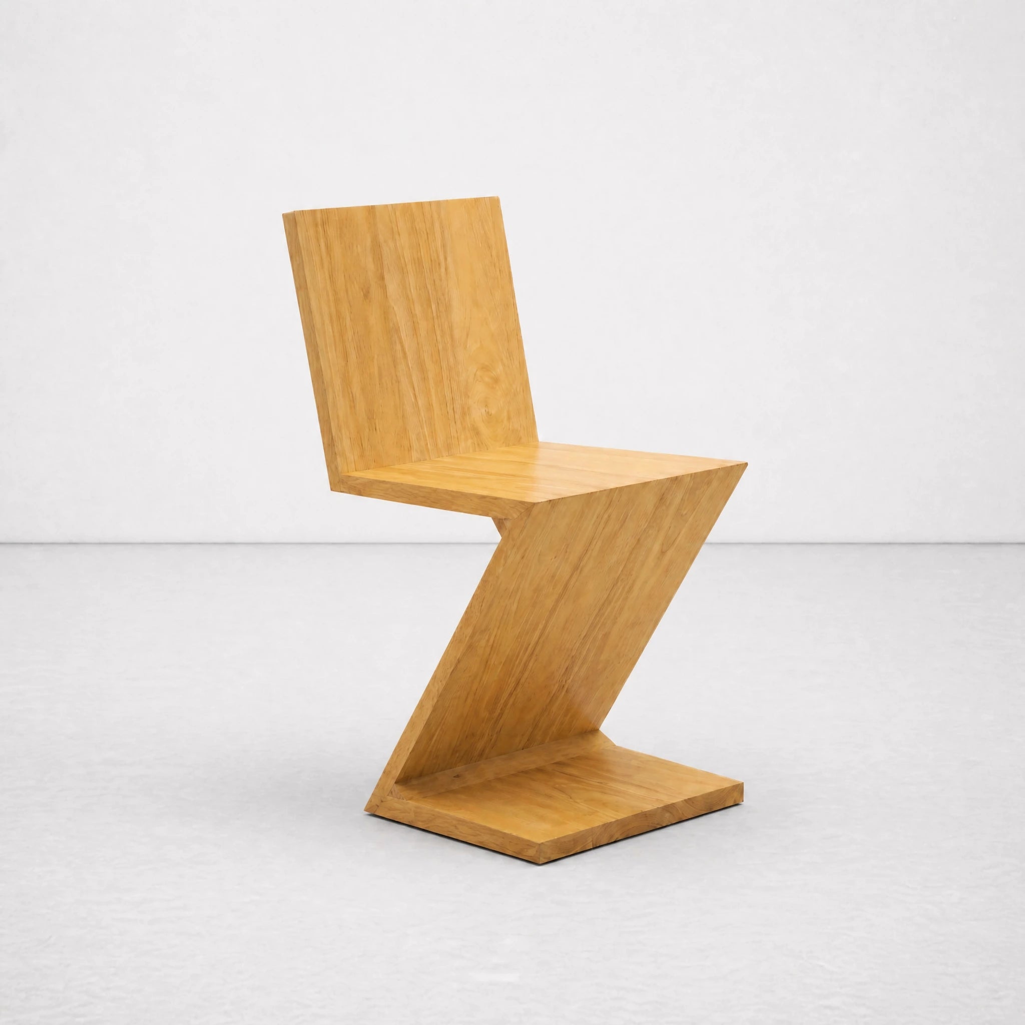 Natural Wood Zig Zag Chair side profile — cantilevered diagonal seat and back