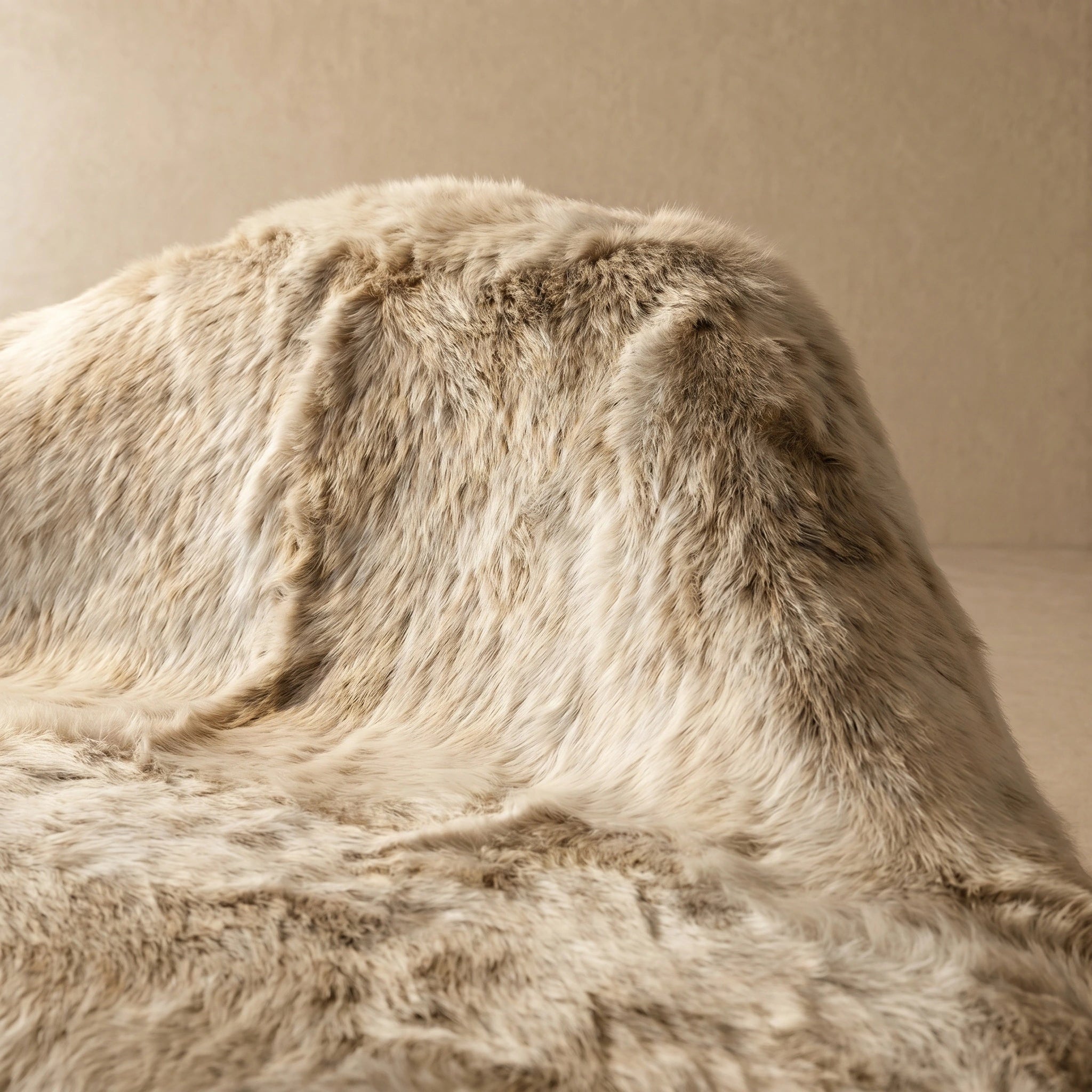 Ivory cream shaggy faux fur organic boulder sofa fur texture detail