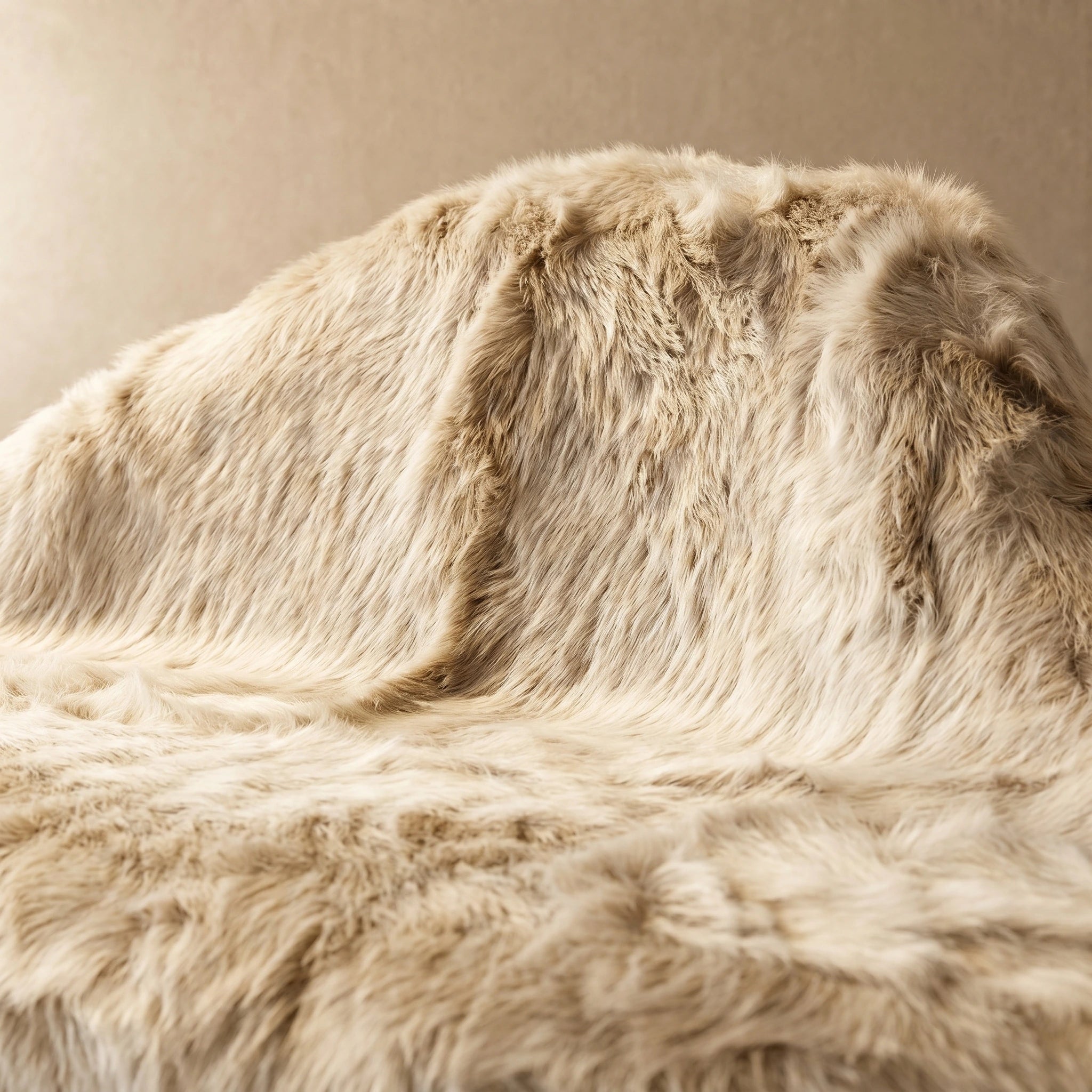 Ivory cream shaggy faux fur organic boulder sofa fur texture detail