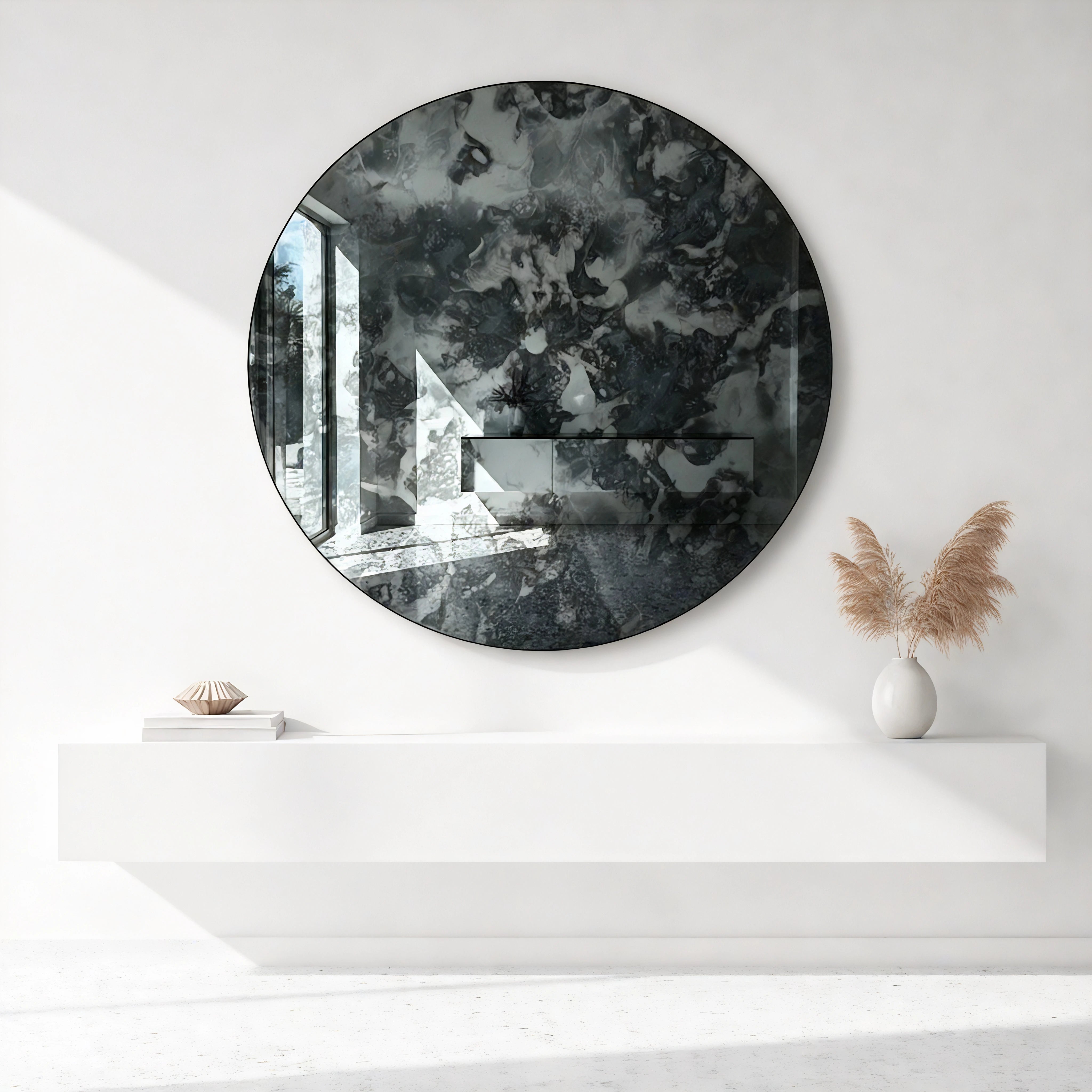Antiqued Round Mirror | Mignight Strata Mirror Interior Moderna