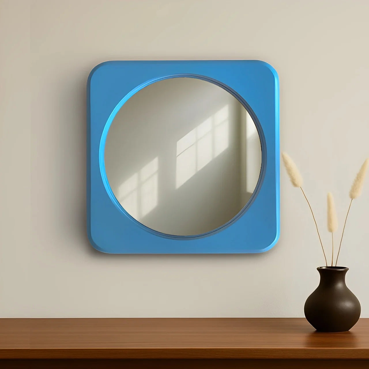 Rounded Square Mirror Mirror Interior Moderna Blue New