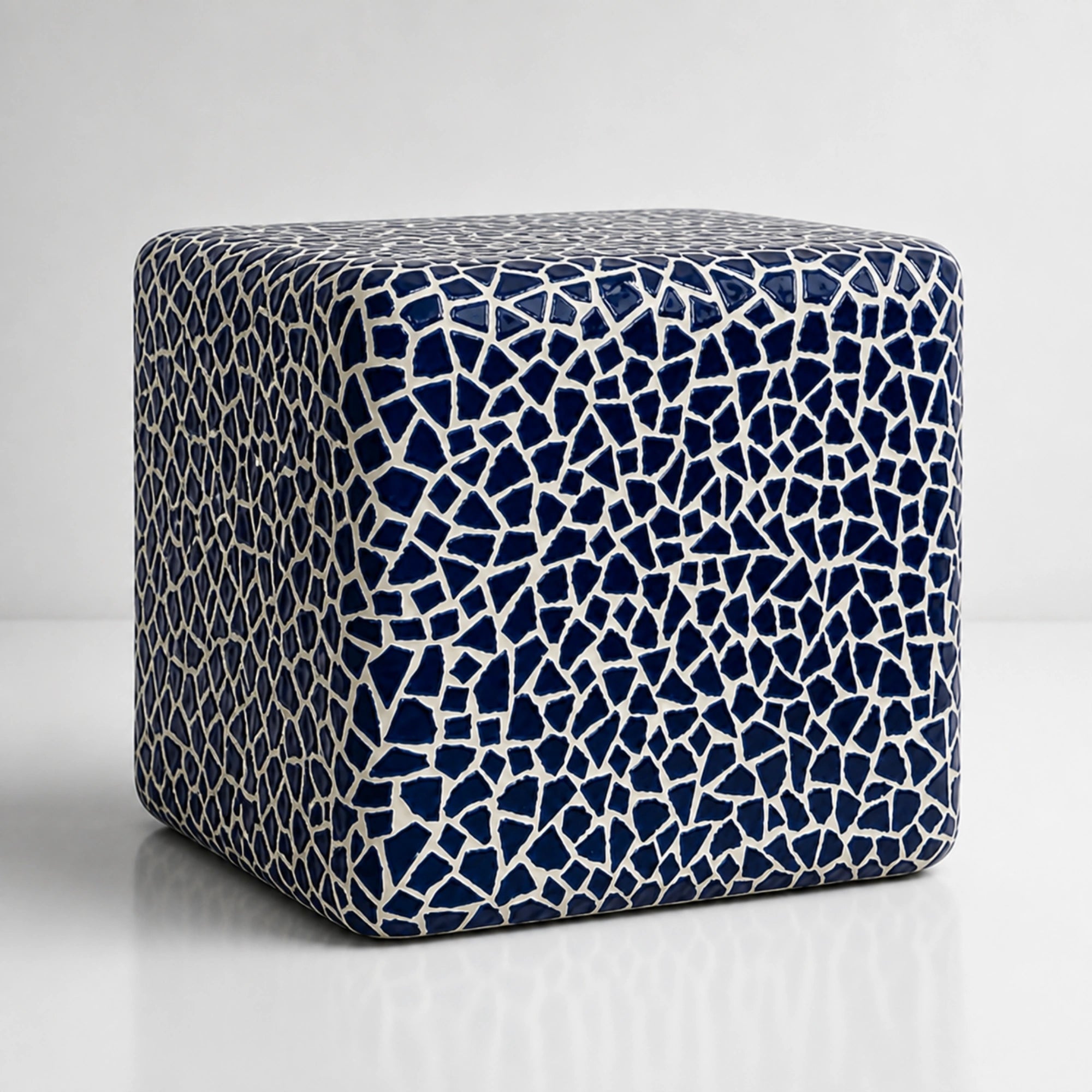 Blue ceramic-mosaic square side table — Milos navy tile accent table — view 3