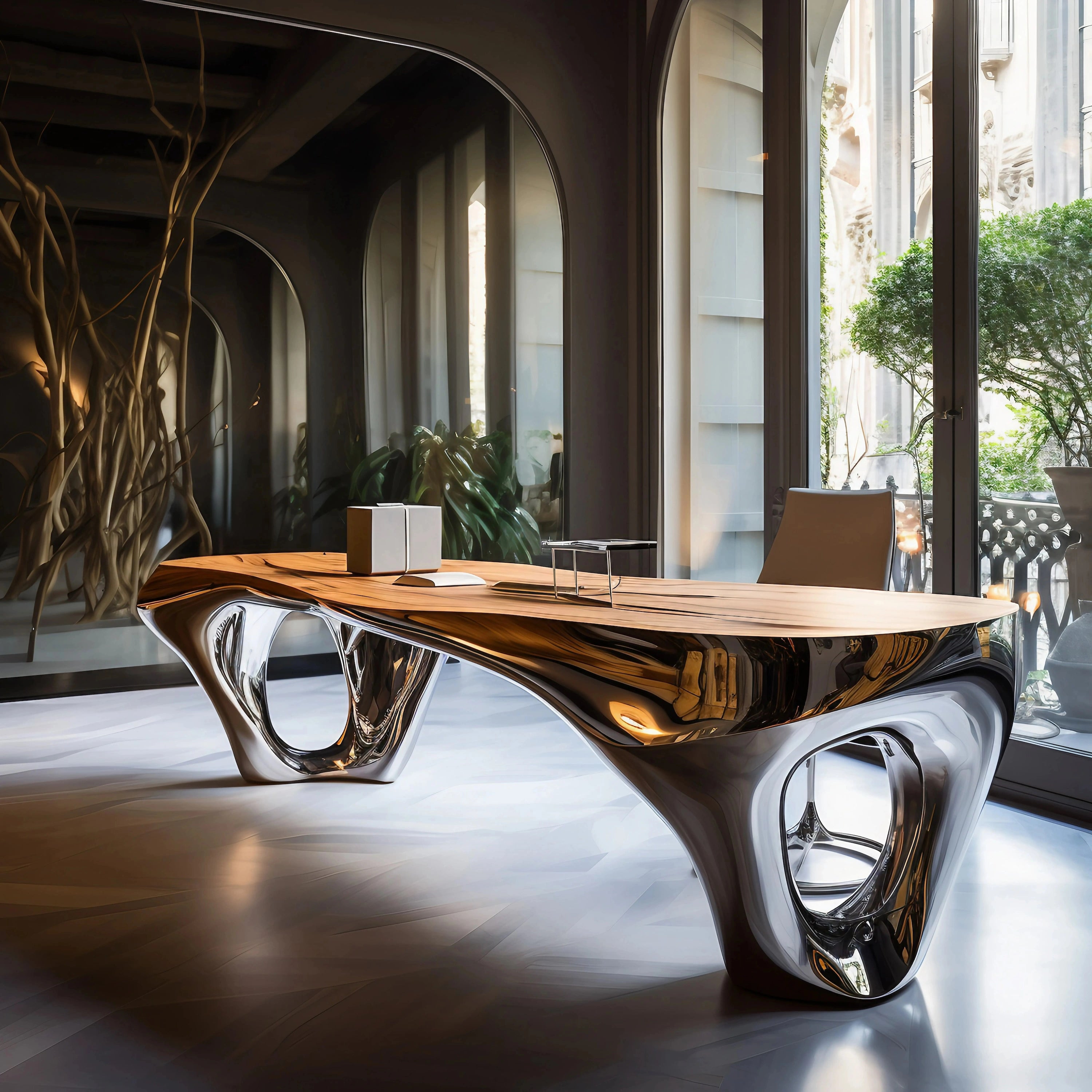 Chrome Mirage Desk Table Interior Moderna