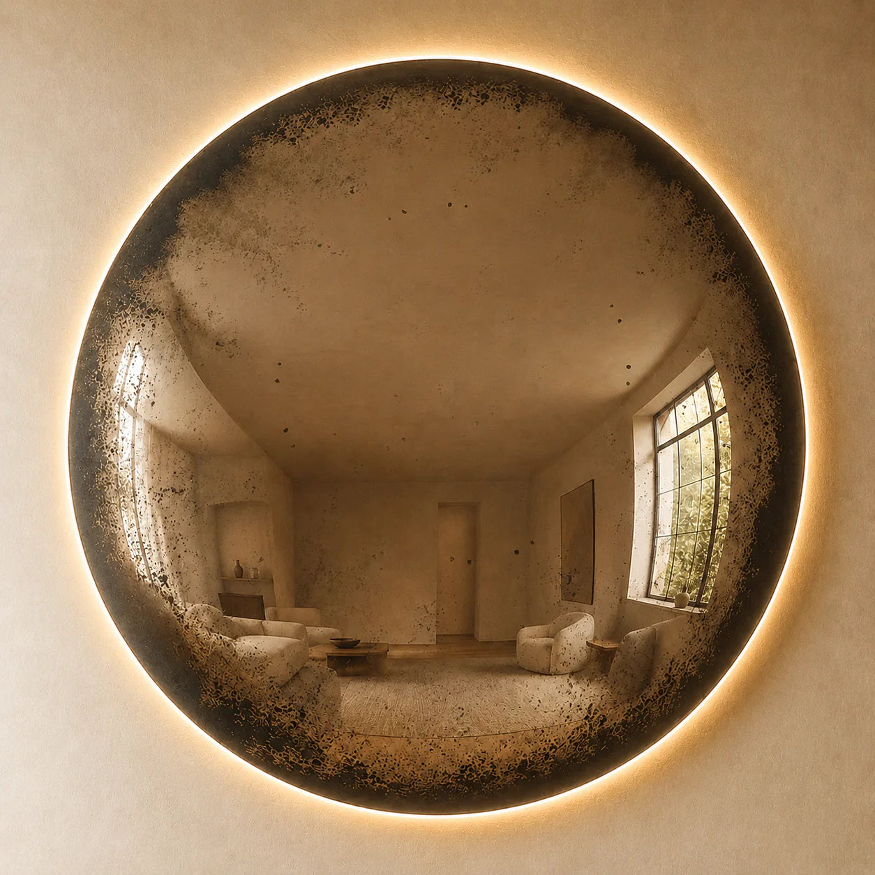 Convex Glow Mirror | Antiqued Cognac Halo Mirror Interior Moderna