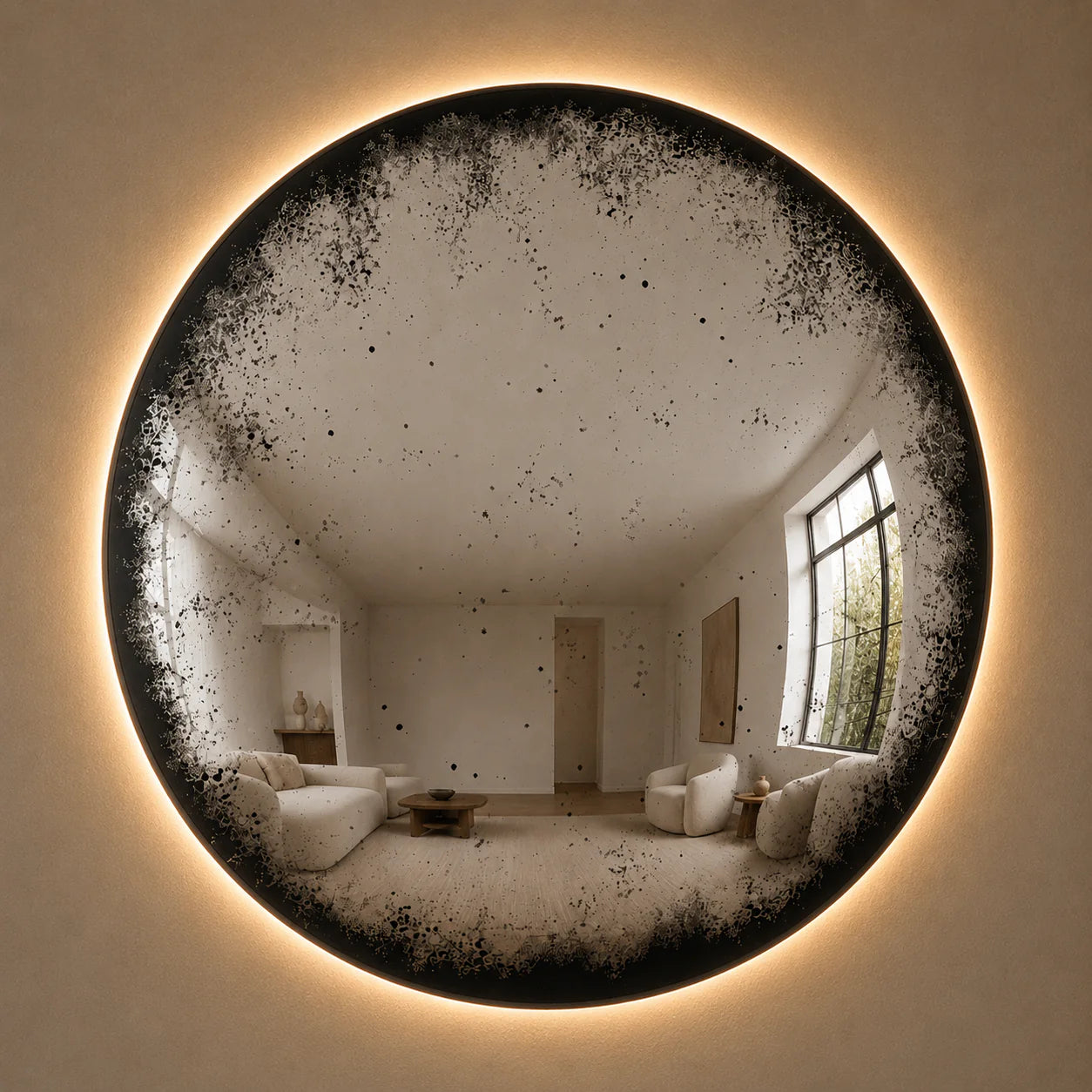 Convex Glow Mirror | Antiqued Mercury Halo Mirror Interior Moderna