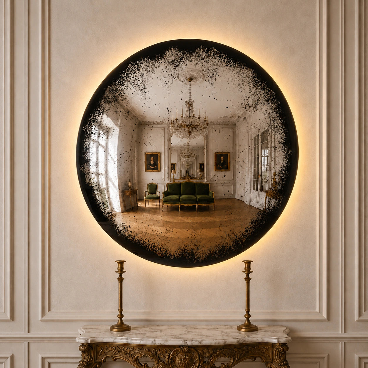 Convex Glow Mirror | Antiqued Mercury Halo Mirror Interior Moderna