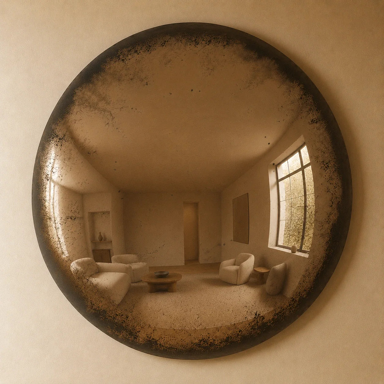 Convex Mirror | Antiqued Cognac Mirror Interior Moderna