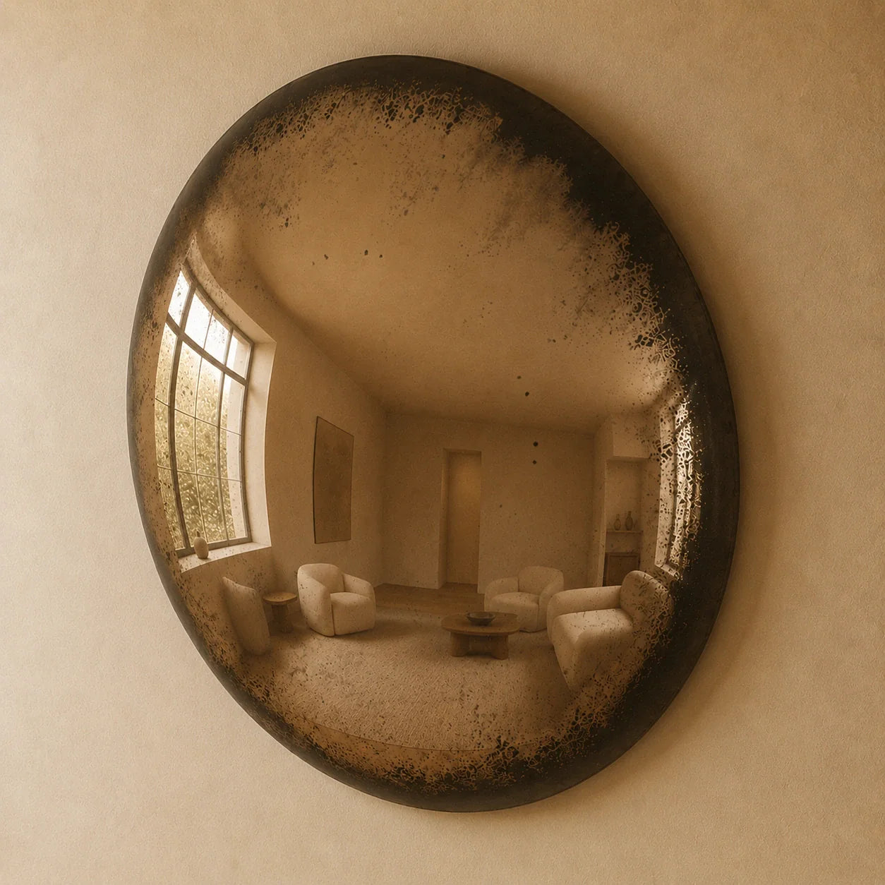 Convex Glow Mirror | Antiqued Cognac Halo Mirror Interior Moderna