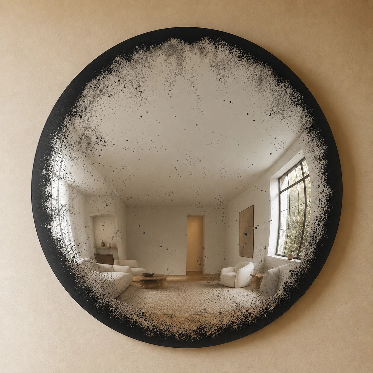 Convex Glow Mirror | Antiqued Mercury Halo Mirror Interior Moderna