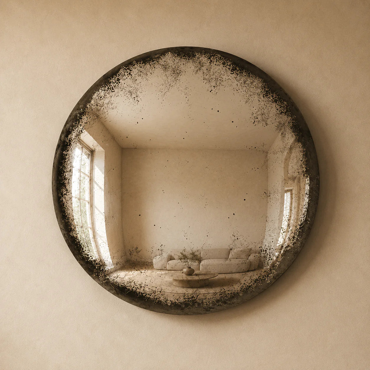 Convex Glow Mirror | Antiqued Mercury Halo Mirror Interior Moderna
