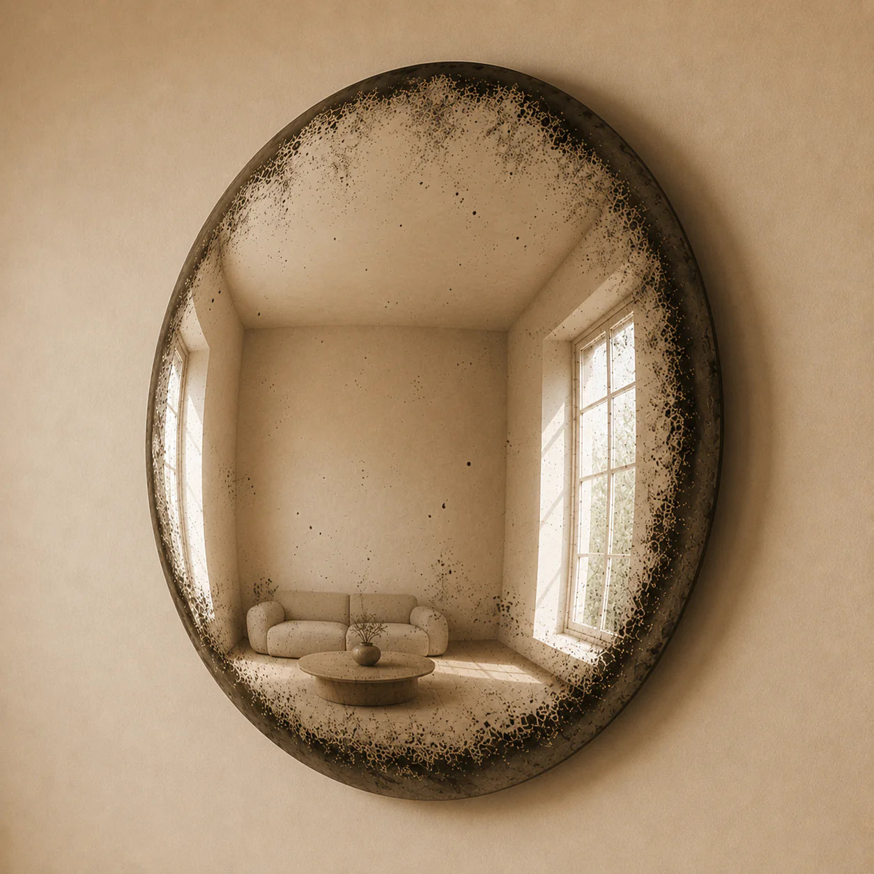 Convex Glow Mirror | Antiqued Mercury Halo Mirror Interior Moderna
