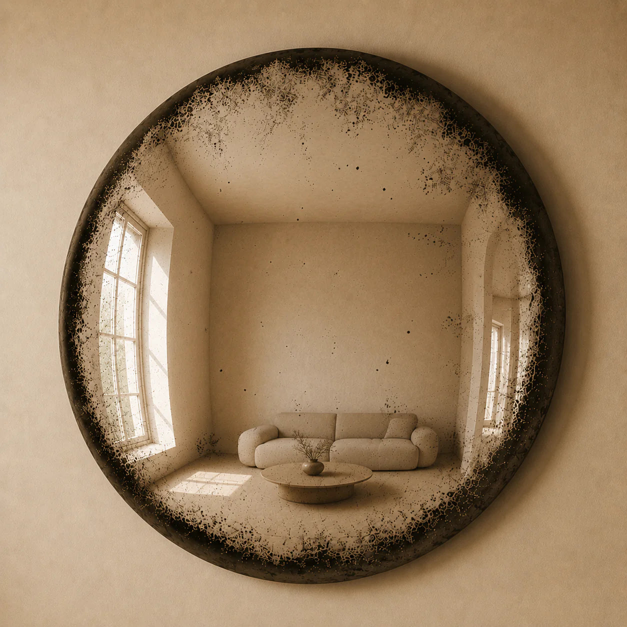 Convex Glow Mirror | Antiqued Mercury Halo Mirror Interior Moderna