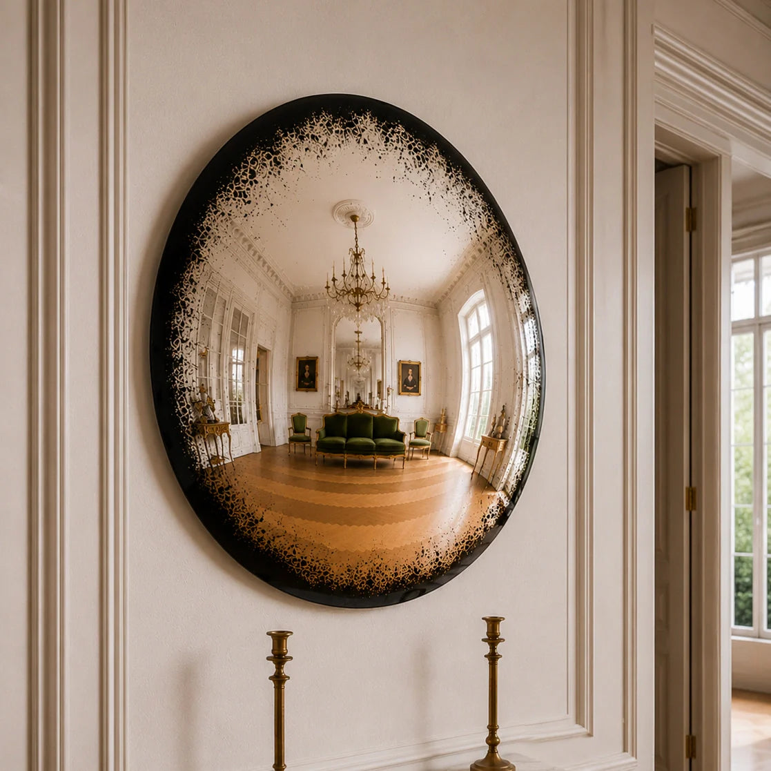Convex Glow Mirror | Antiqued Mercury Halo Mirror Interior Moderna