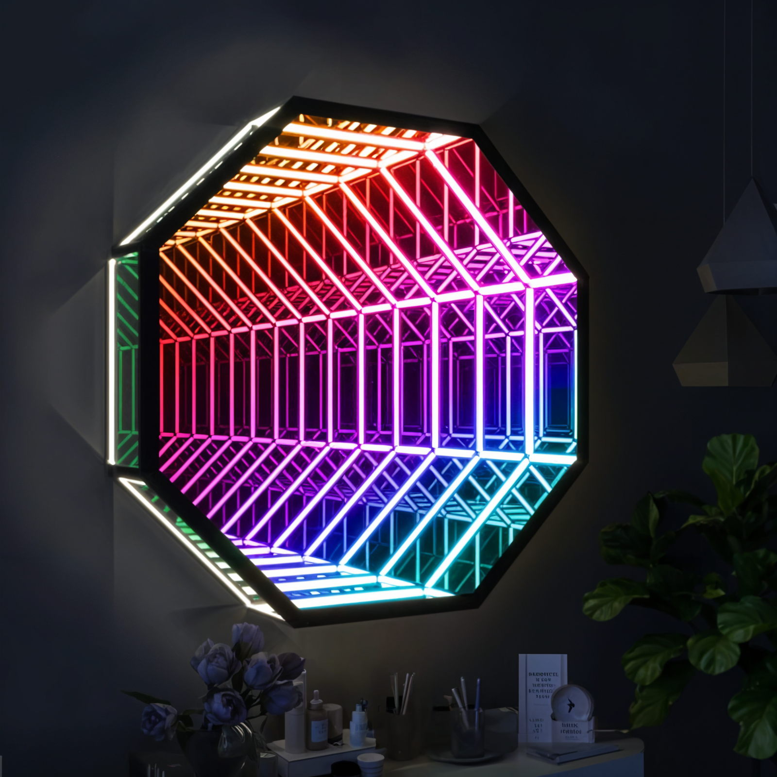 3D Octagon Infinity Mirror Mirror Interior Moderna   