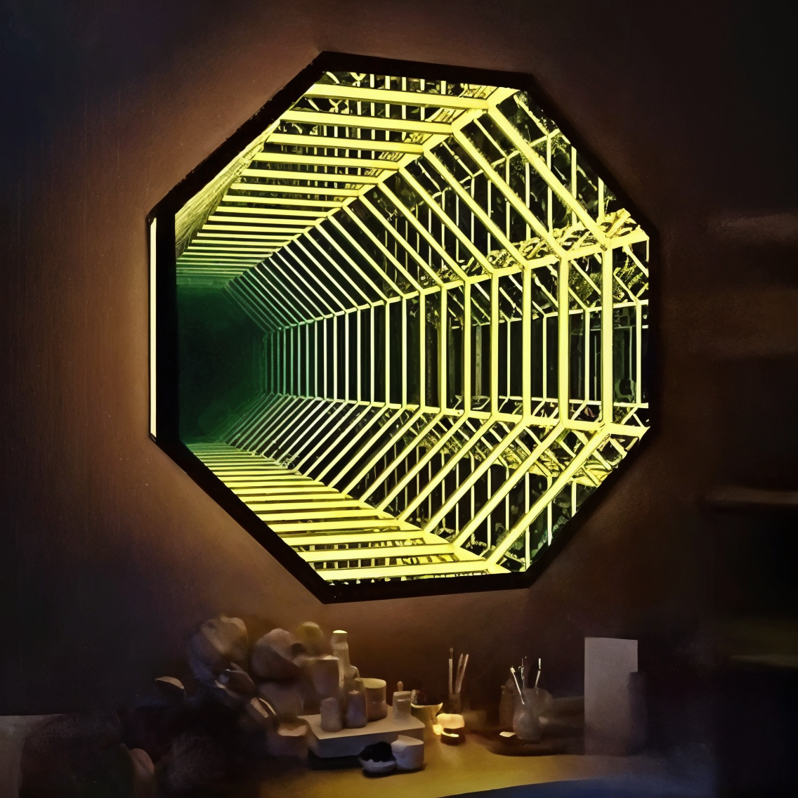 3D Octagon Infinity Mirror Mirror Interior Moderna   