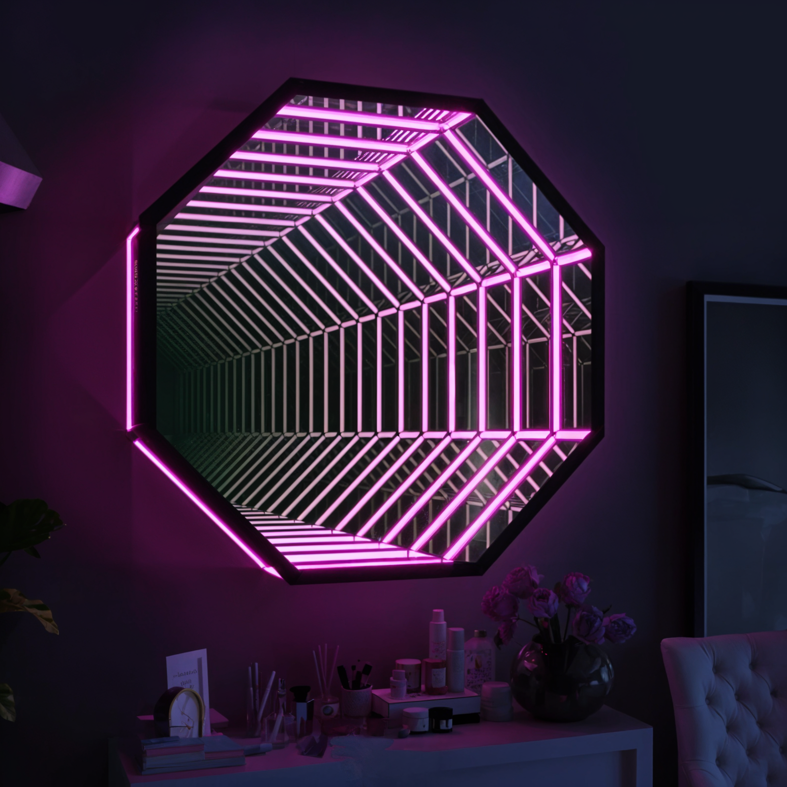 3D Octagon Infinity Mirror Mirror Interior Moderna   