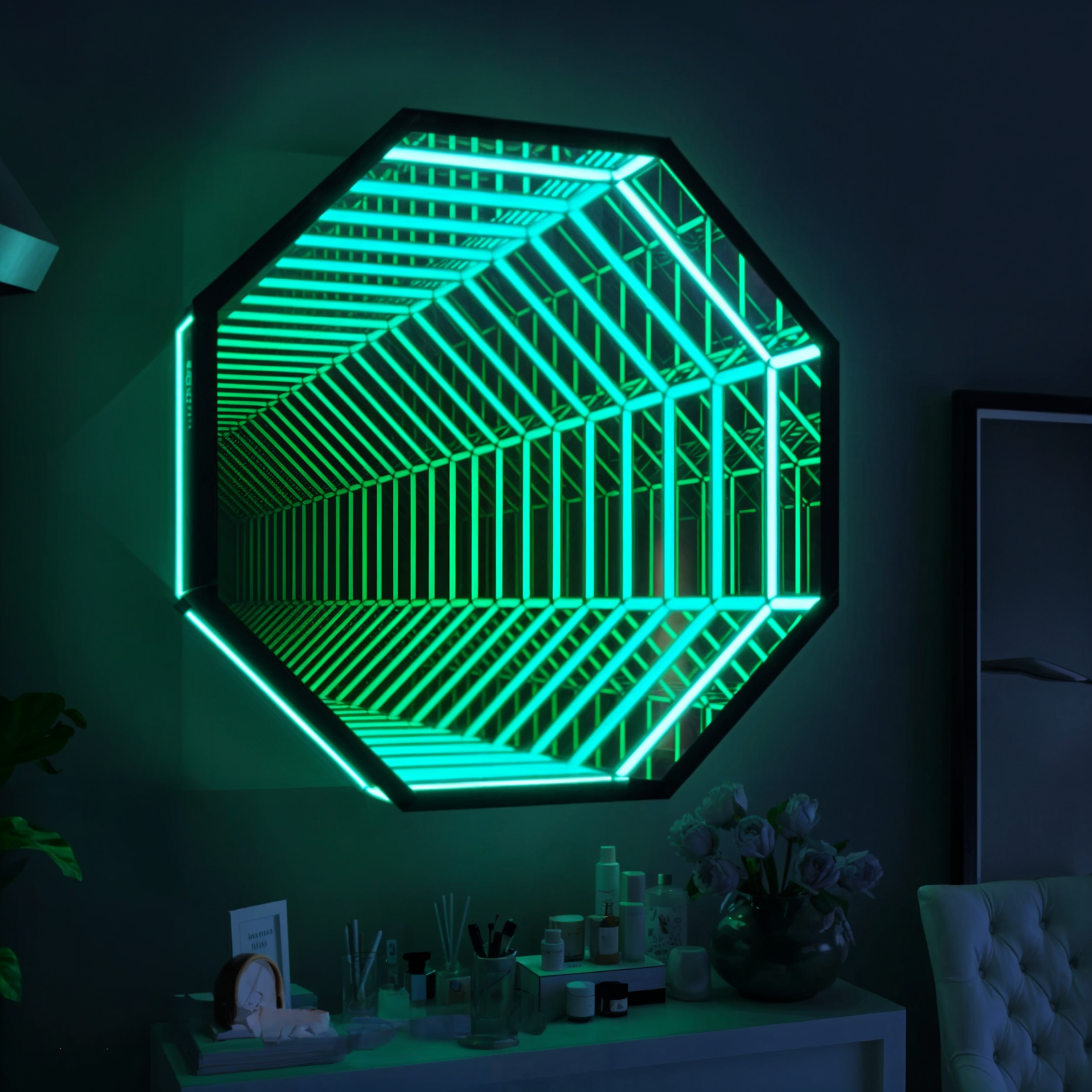 3D Octagon Infinity Mirror Mirror Interior Moderna   