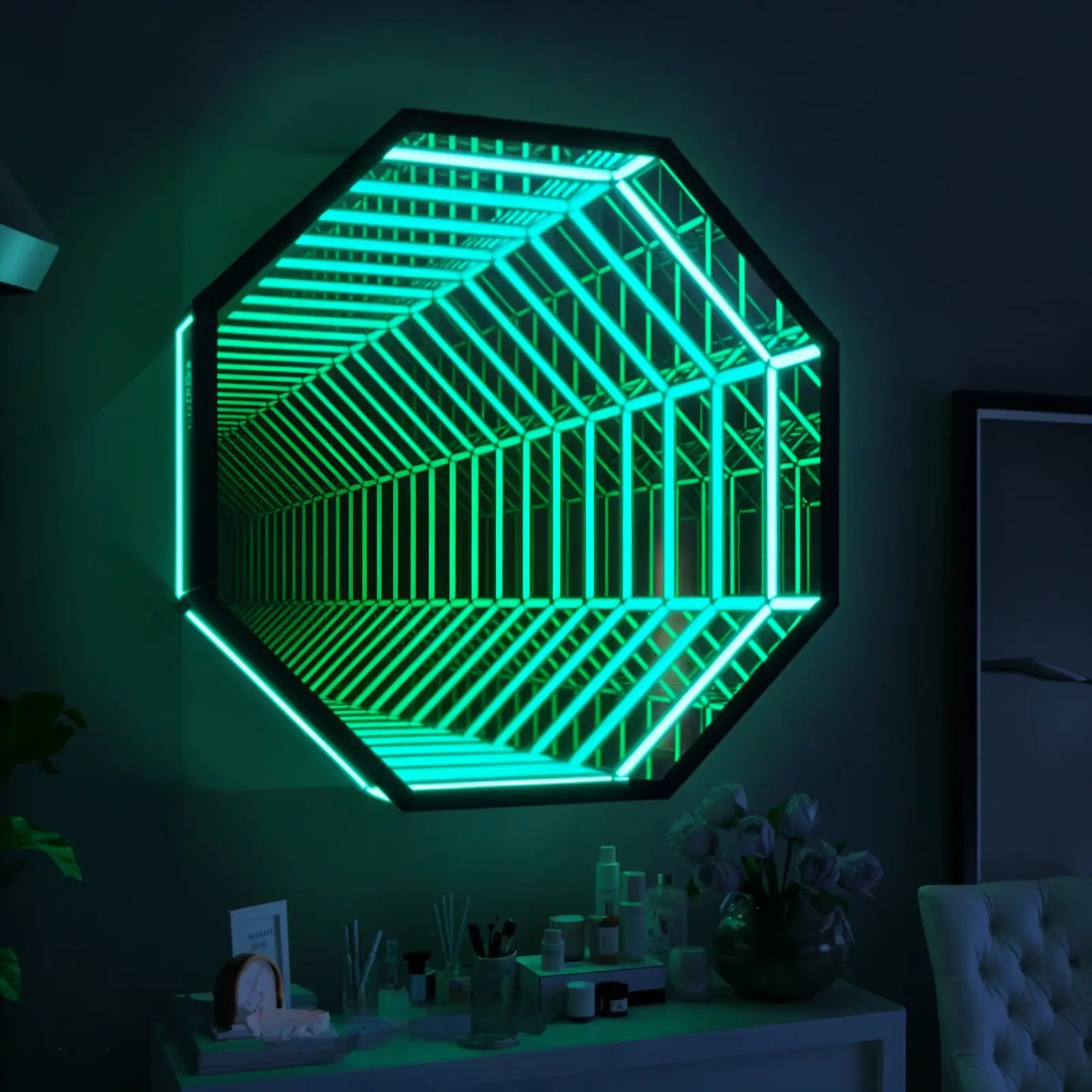 3D Octagon Infinity Mirror Mirror Interior Moderna