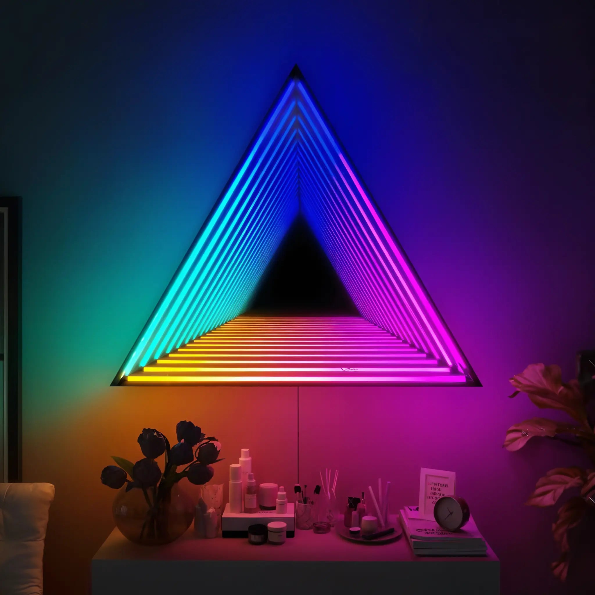 Triangle Infinity Mirror | Geometric Reflection | Interior Moderna