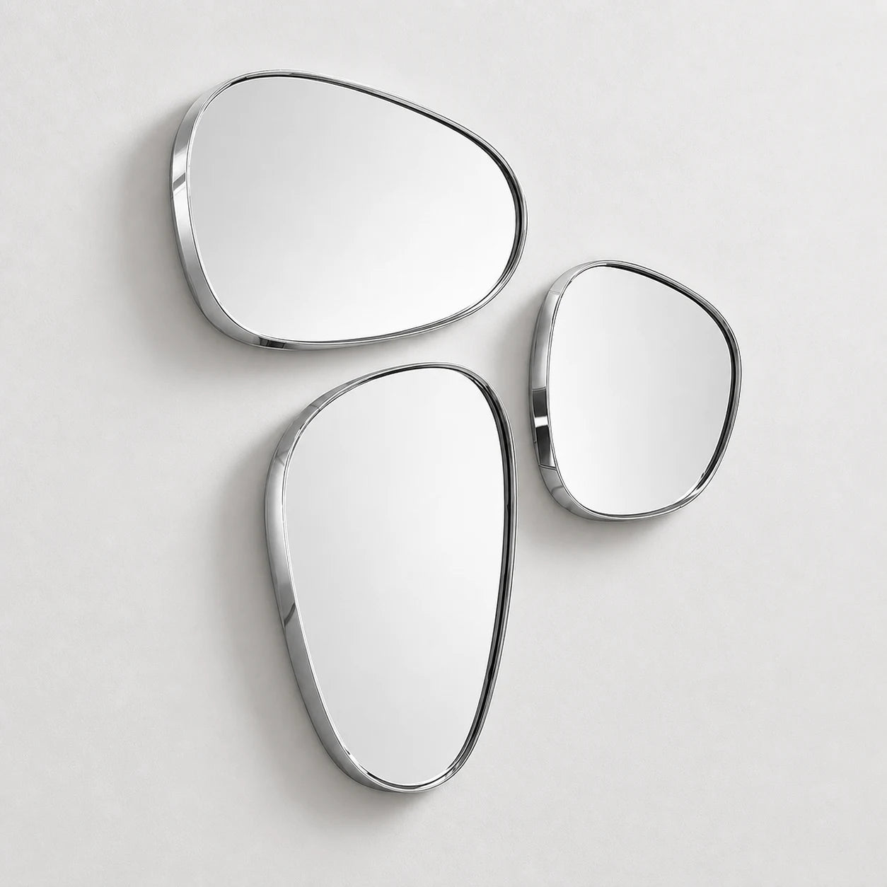 Pebble Mirror Set Mirror Interior Moderna Chrome Silver New