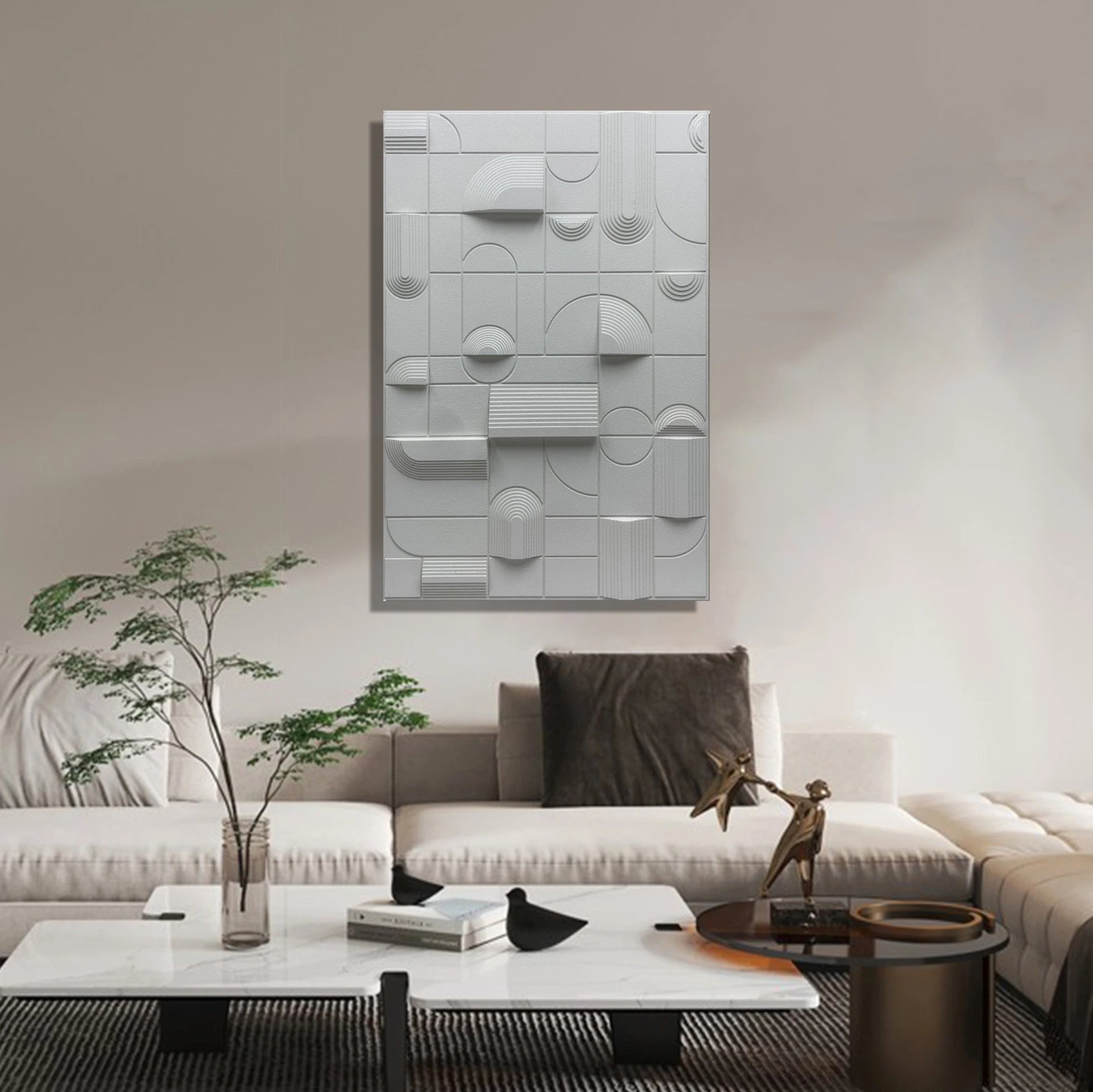 Monochrome Melange: Abstract Two-Tone Shapes Wall Art Interior Moderna   