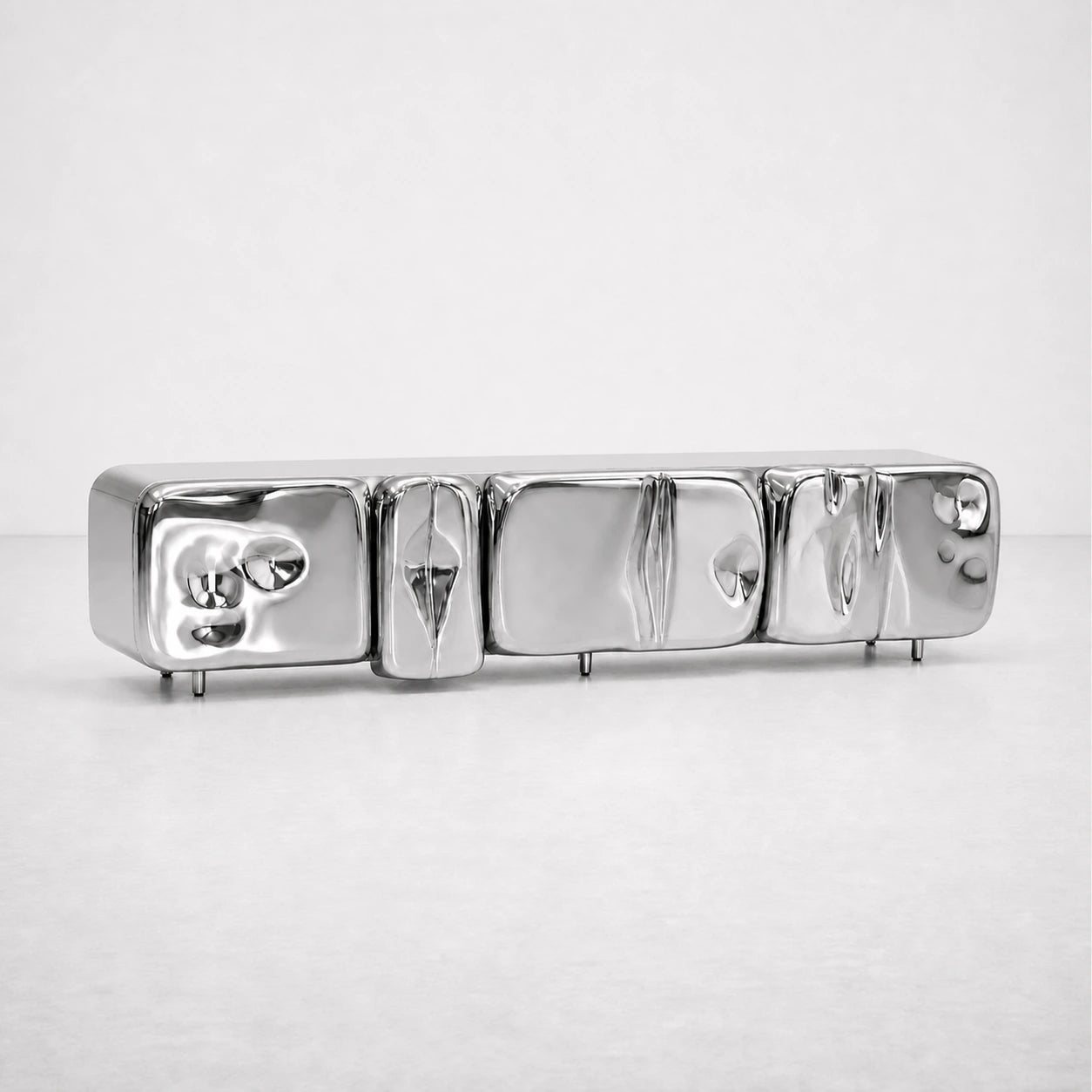 Lucente Console in polished silver nano-plated finish, left oblique view