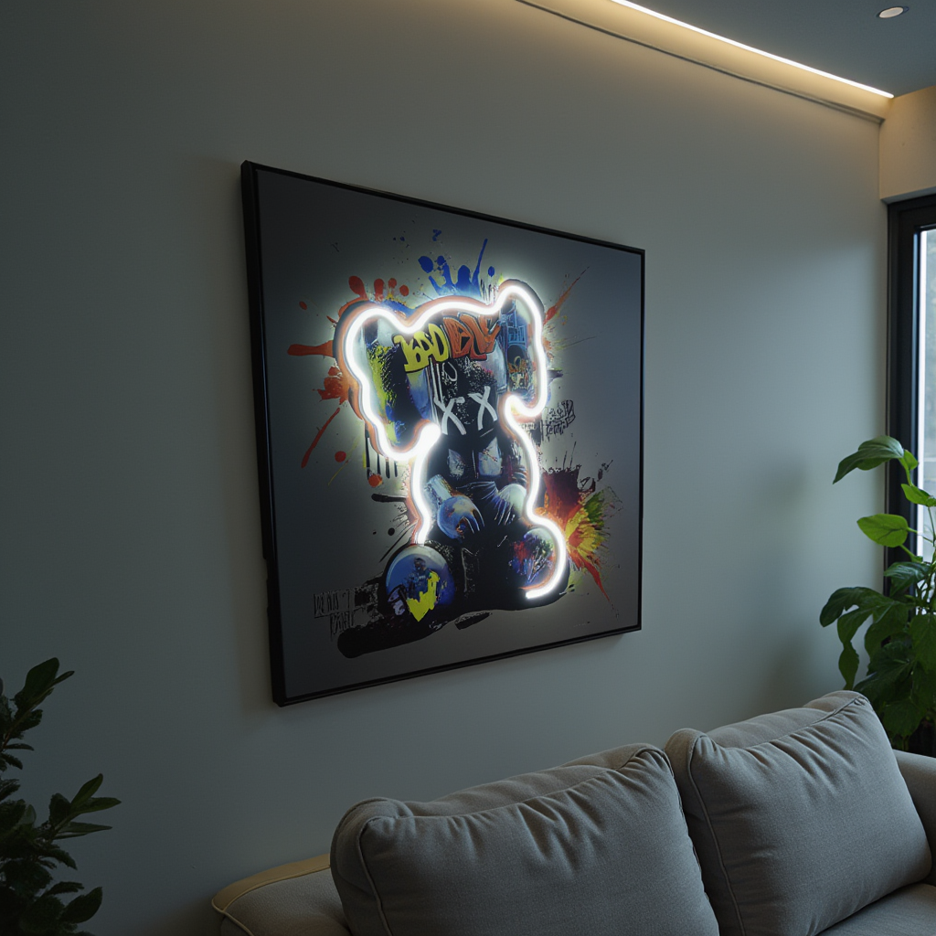 Dancing Street Art Figure LED Light – Modern LED Sculpture with X Eyes Wall Art Interior Moderna