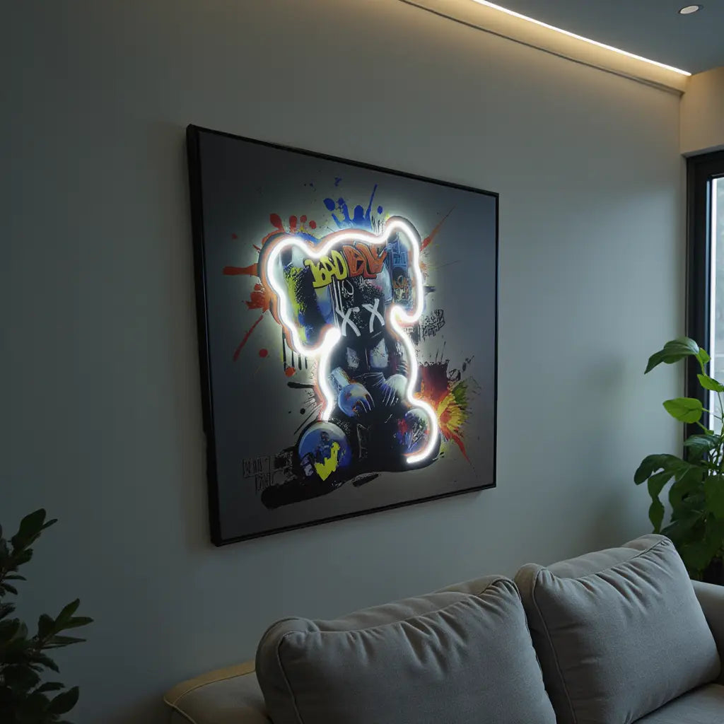 Dancing Street Art Figure LED Light – Modern LED Sculpture with X Eyes Wall Art Interior Moderna